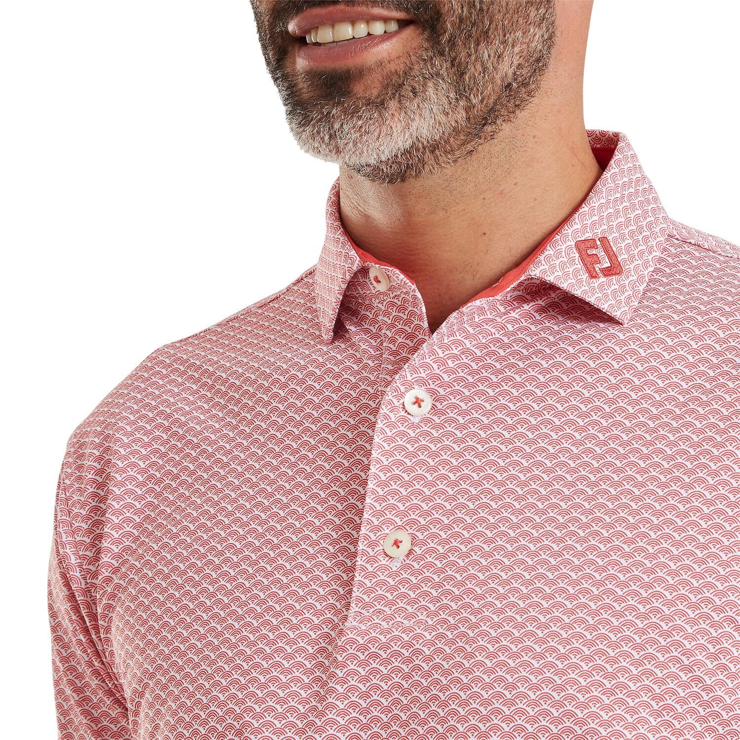 Polo Golf Footjoy Scallop Geo Pique Hombre Rojo 3/5