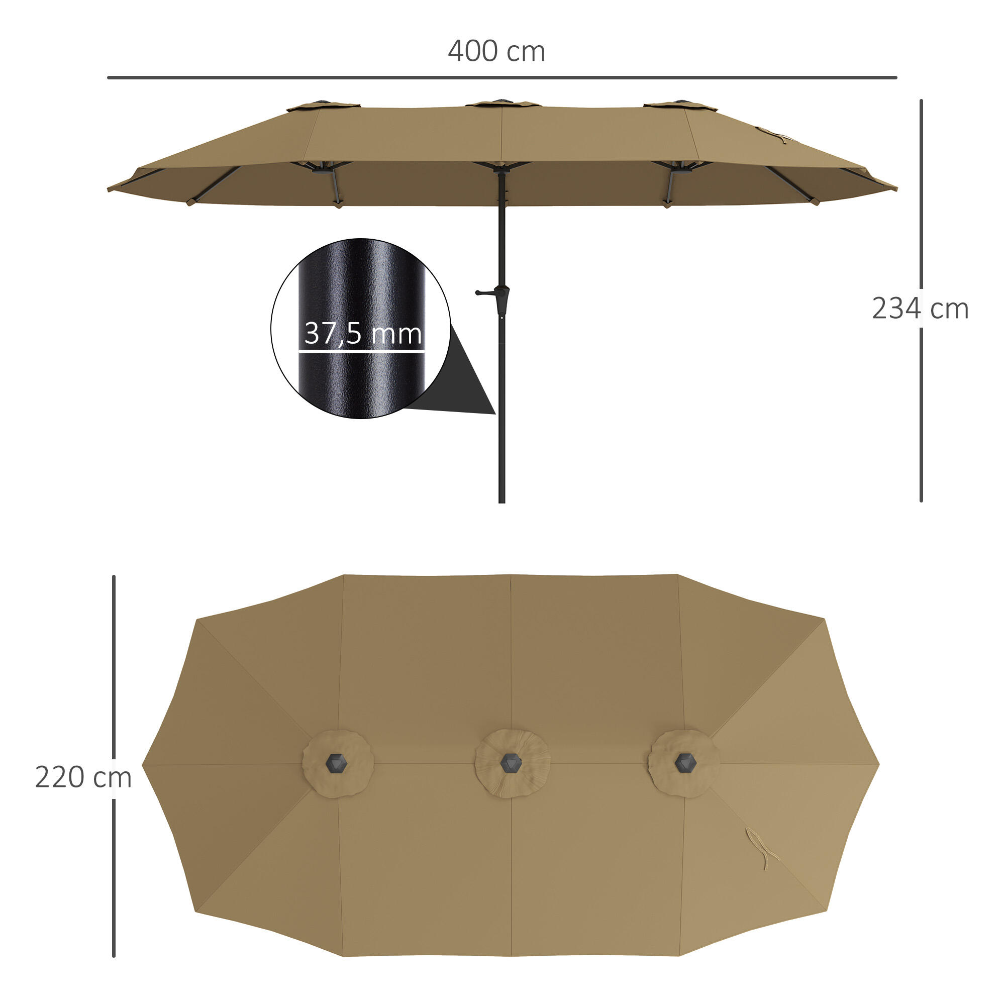 Sombrilla Doble Outsunny 400x220x234 cm Café 3/5