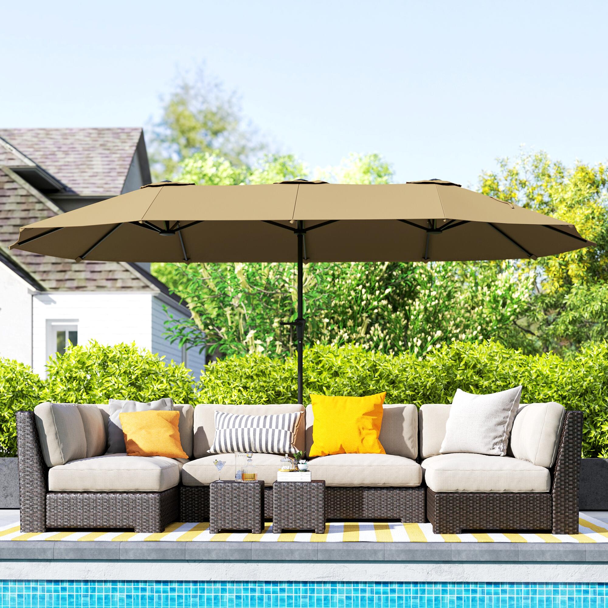 Sombrilla Doble Outsunny 400x220x234 cm Café 2/5
