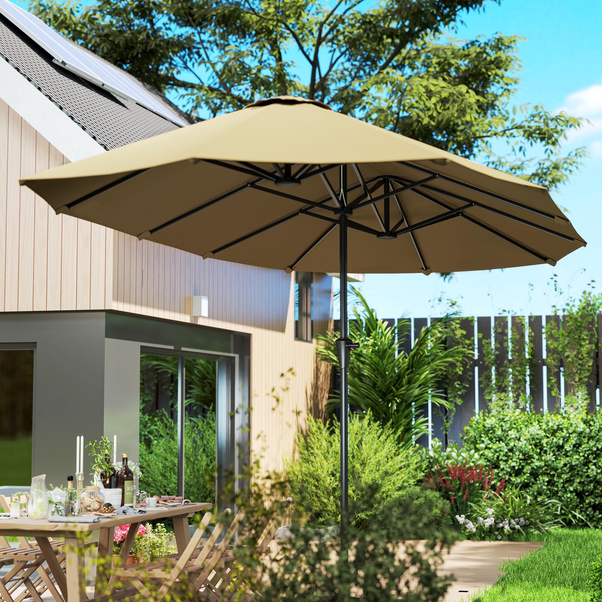 Sombrilla Doble Outsunny 400x220x234 cm Café 5/5