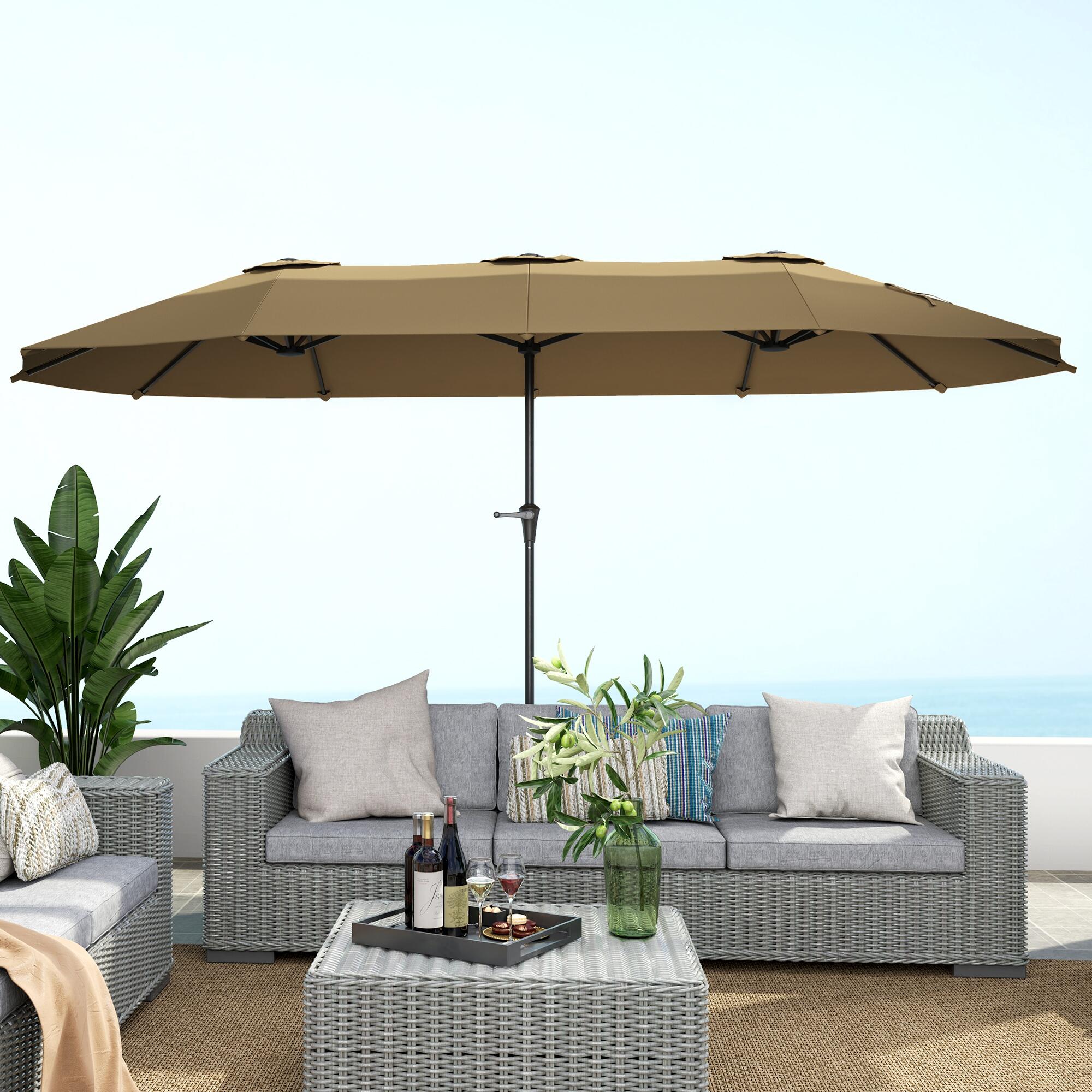 Sombrilla Doble Outsunny 400x220x234 cm Café 4/5