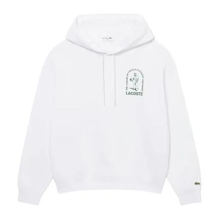 Sudadera Blanca Lacoste con Capucha de Corte Moderno y Holgado