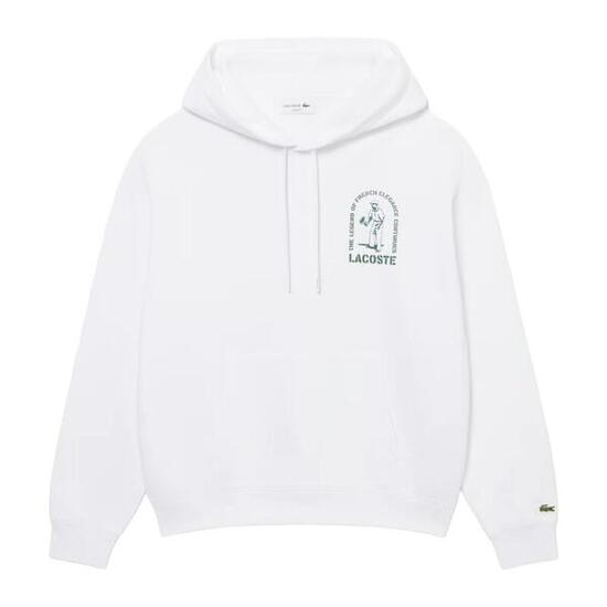 Sudadera Blanca Lacoste con Capucha de Corte Moderno y Holgado