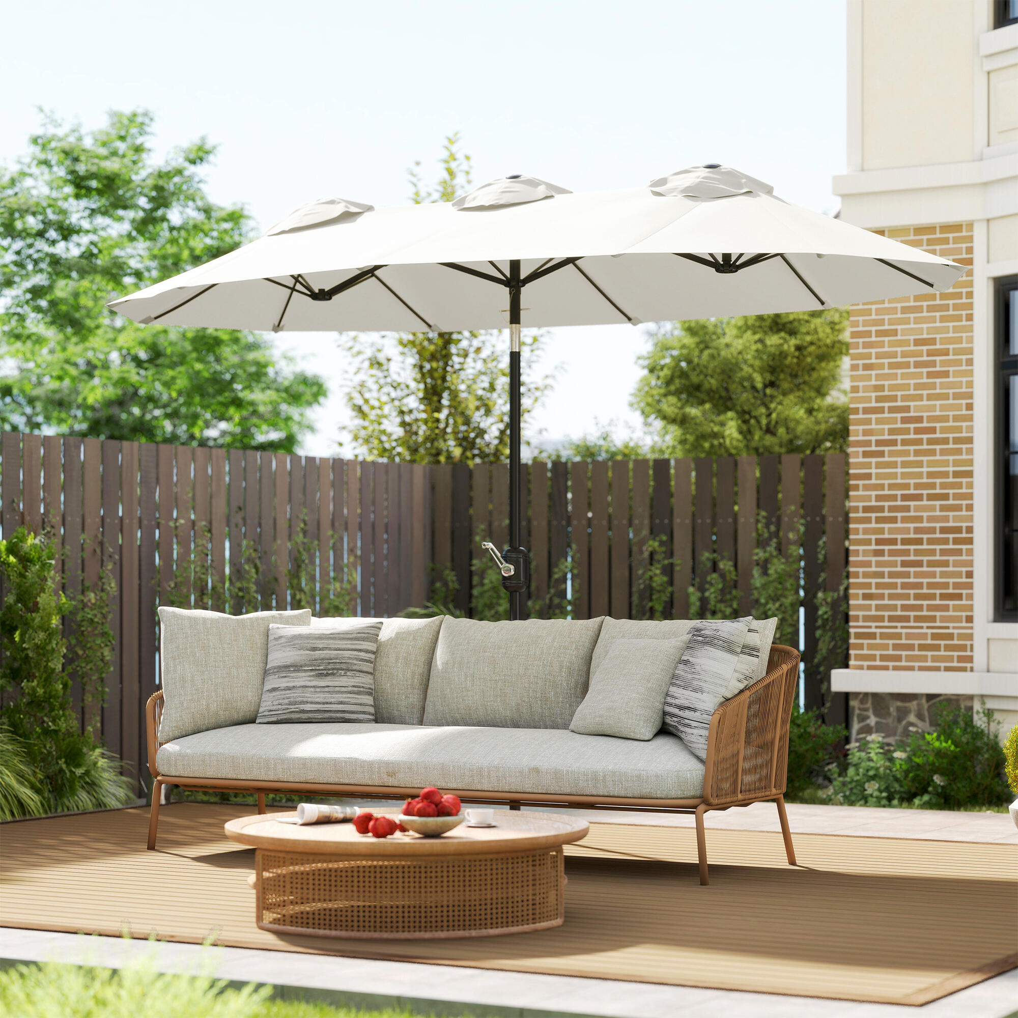 Sombrilla Doble Outsunny 295x152x222 cm Crema 2/5