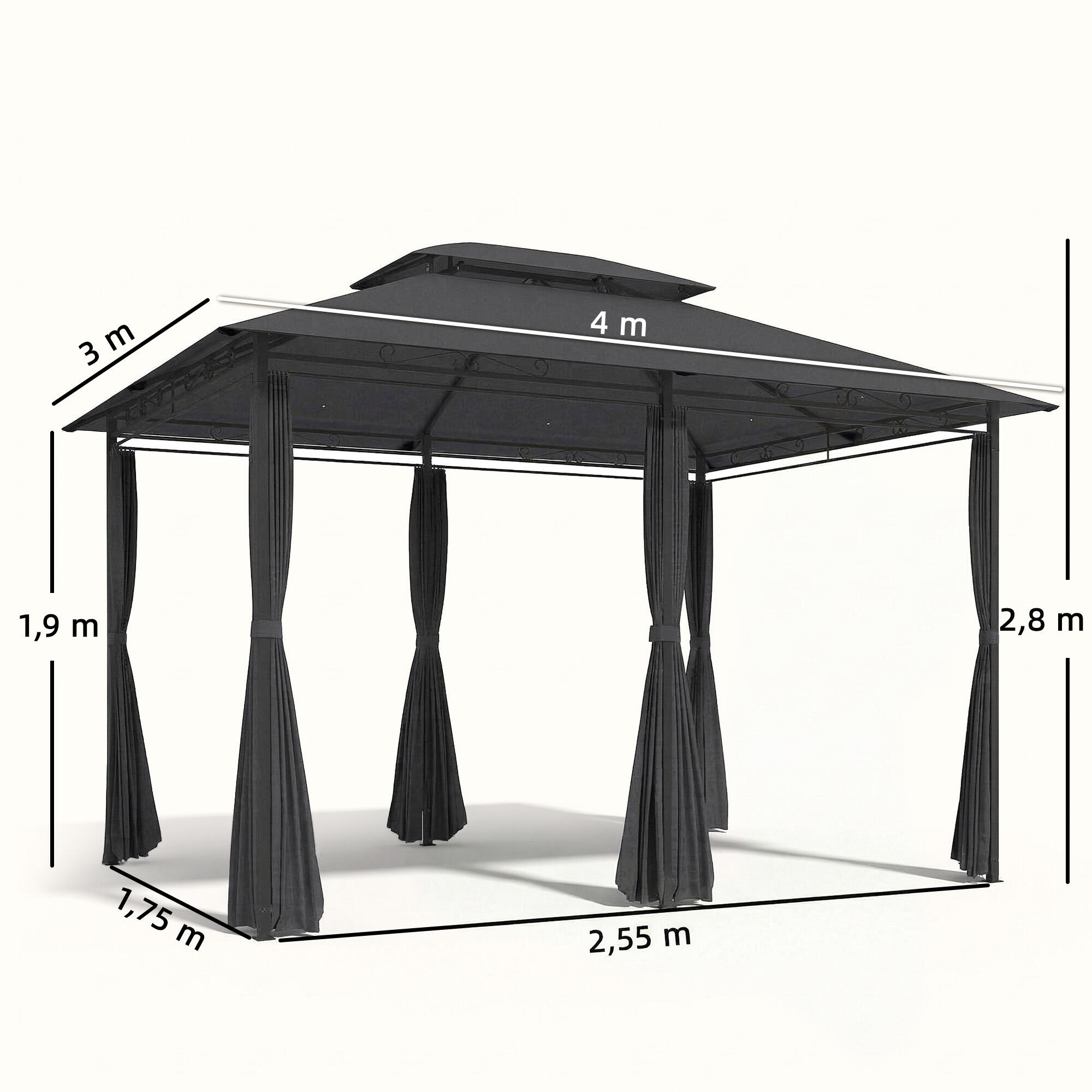 Cenador para Jardín Outsunny 400x300x280 cm Gris 3/5