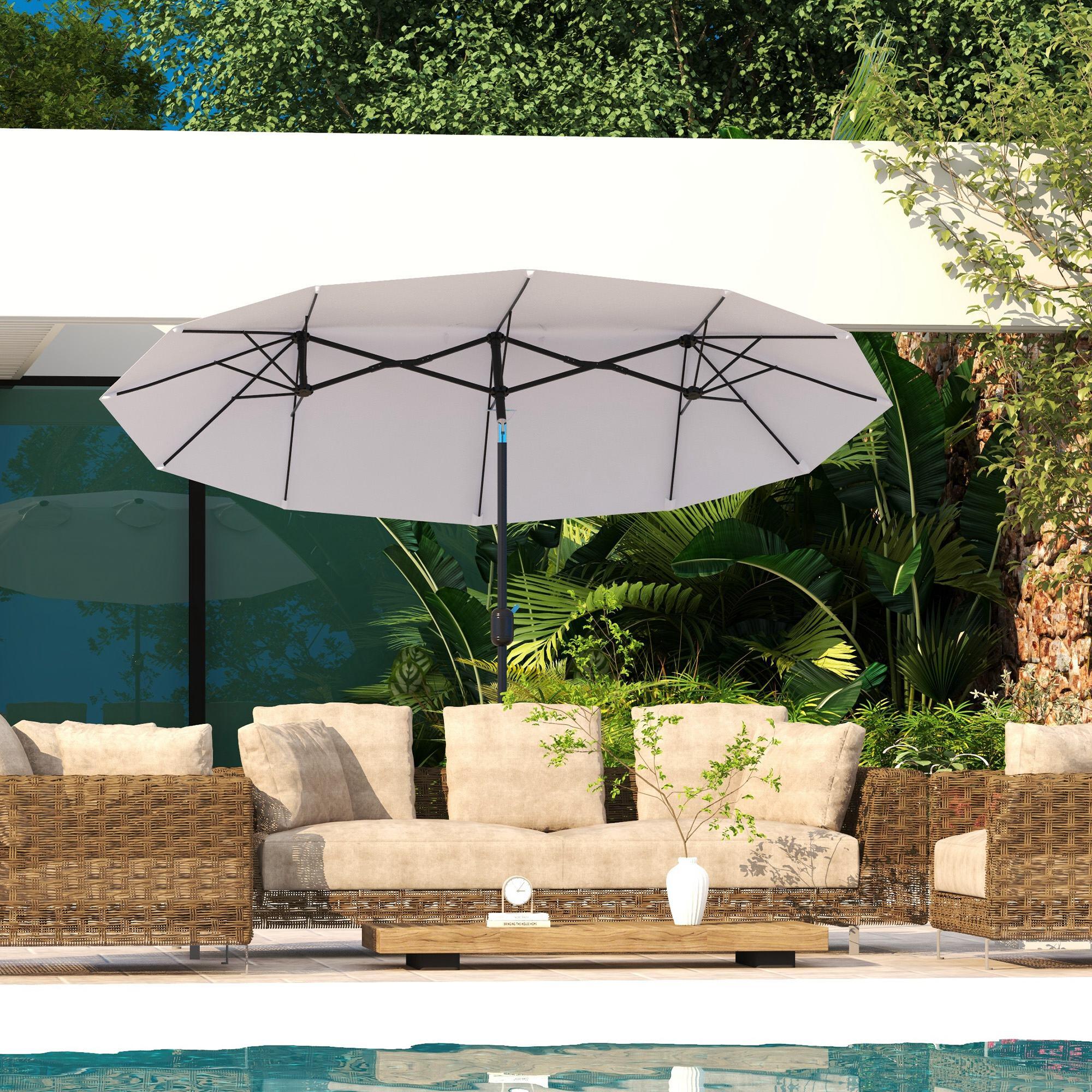 Sombrilla Doble Outsunny 295x152x222 cm Crema 4/5