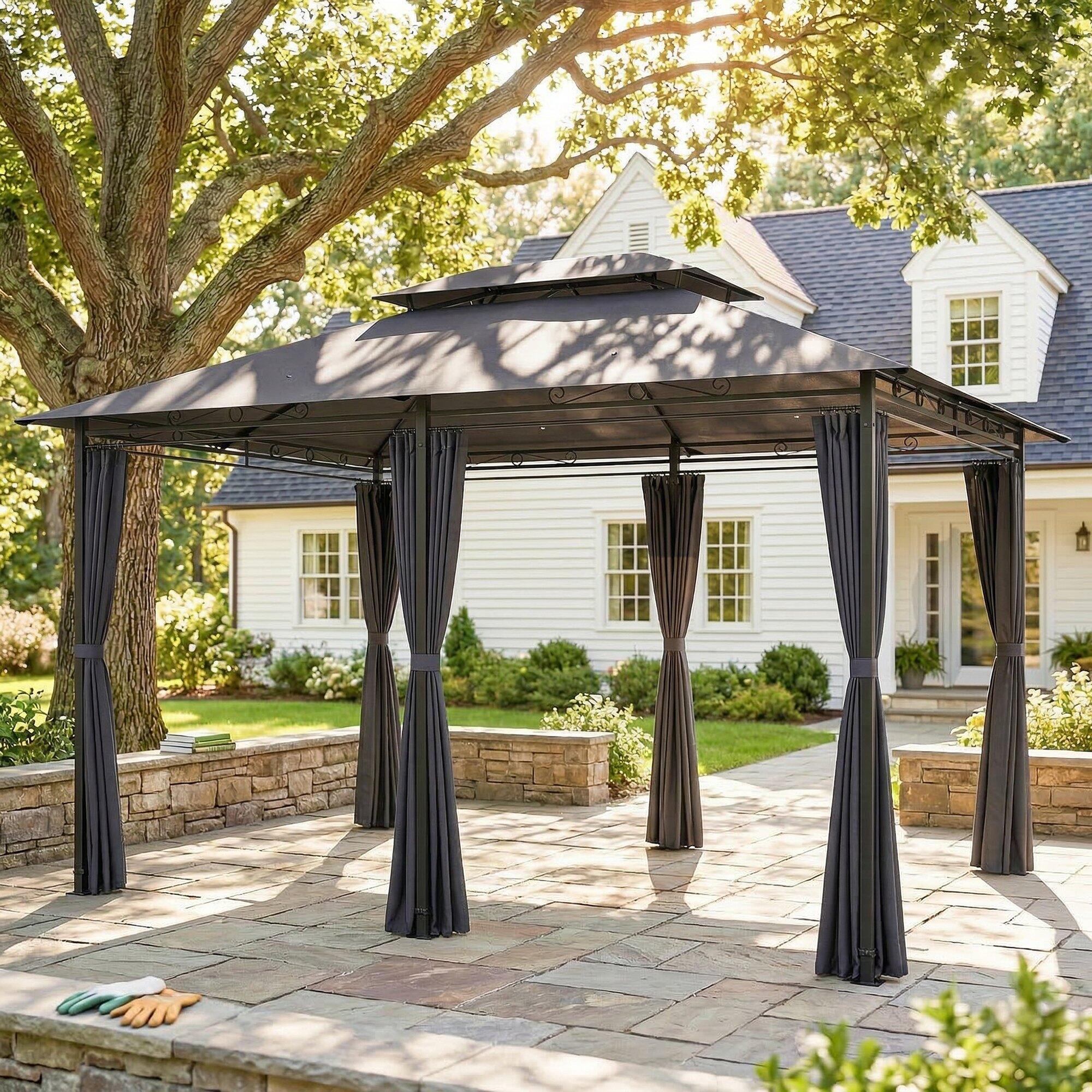 Cenador para Jardín Outsunny 400x300x280 cm Gris 2/5