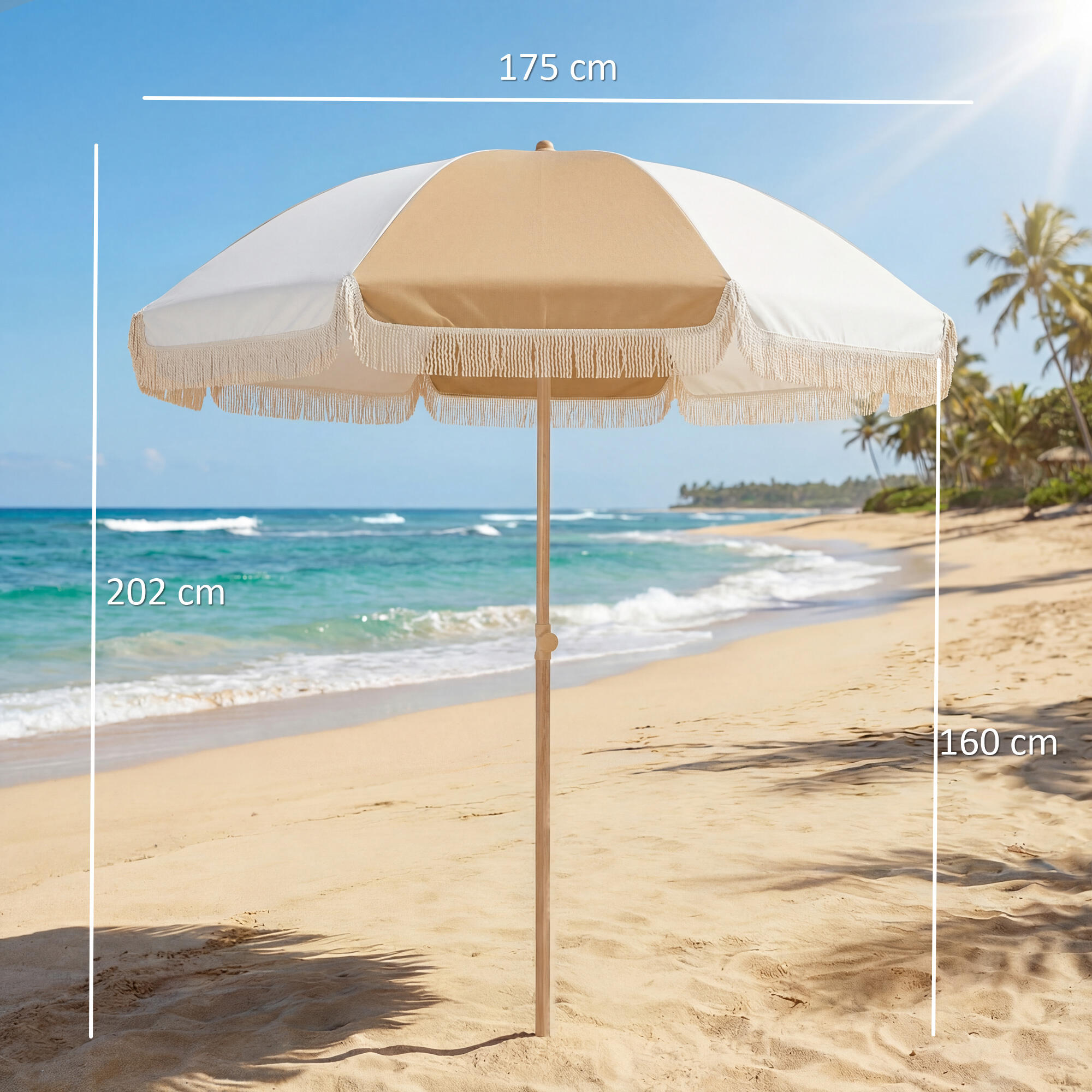 Sombrilla de Playa Outsunny 175x175x202 cm Blanco y Beige 3/5