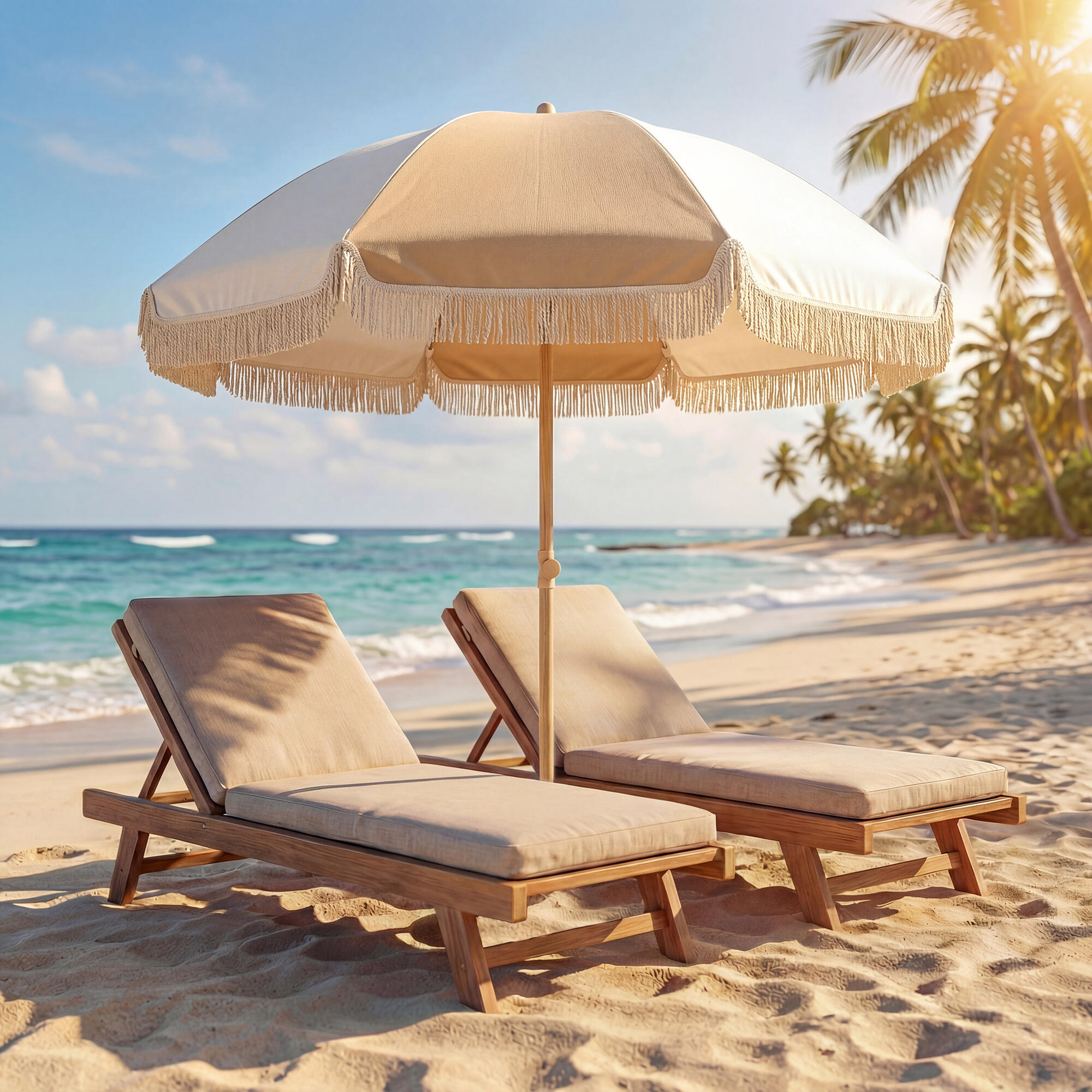 Sombrilla de Playa Outsunny 175x175x202 cm Blanco y Beige 2/5