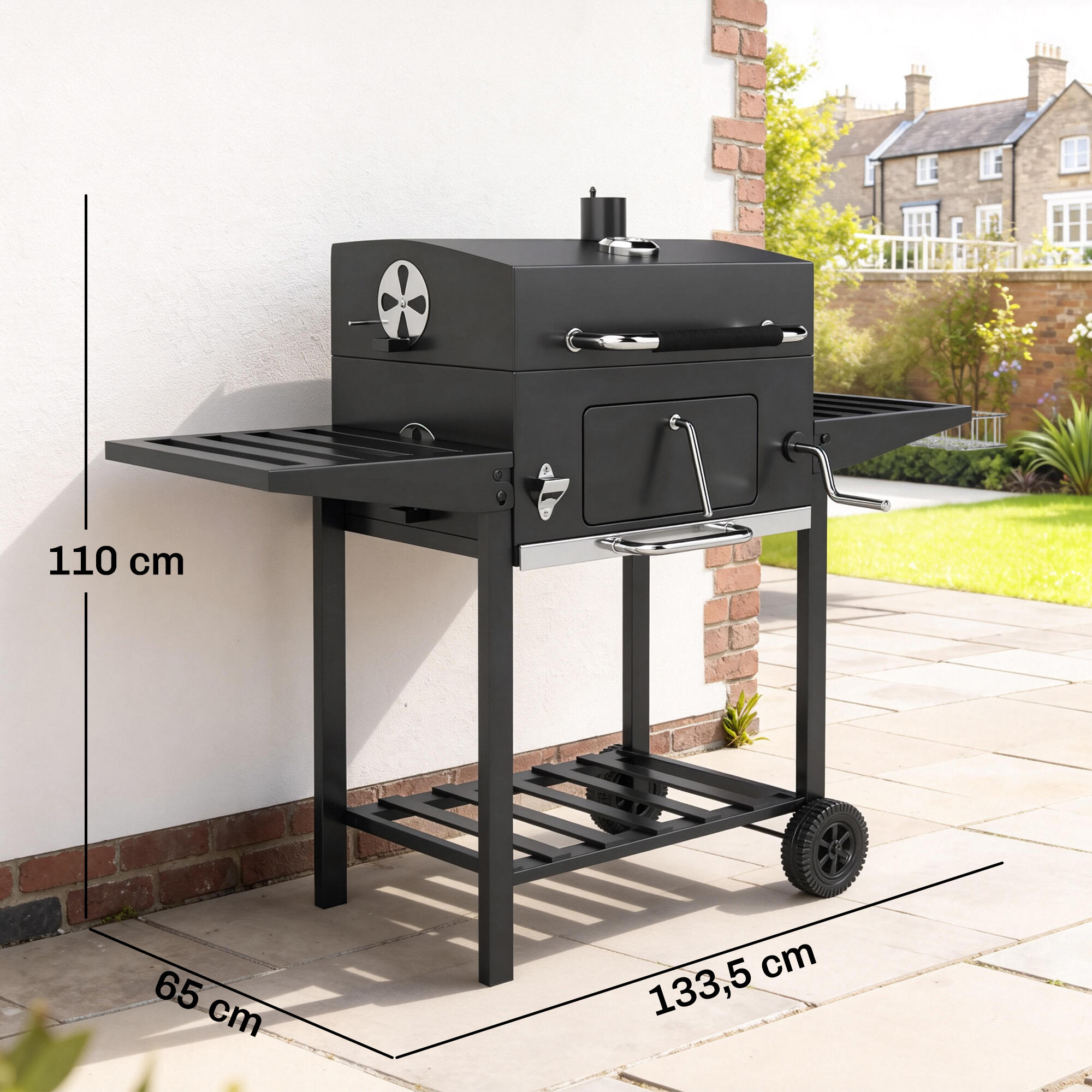 Barbacoa de Carbón Outsunny 133.5x65x110 cm Negro 3/5