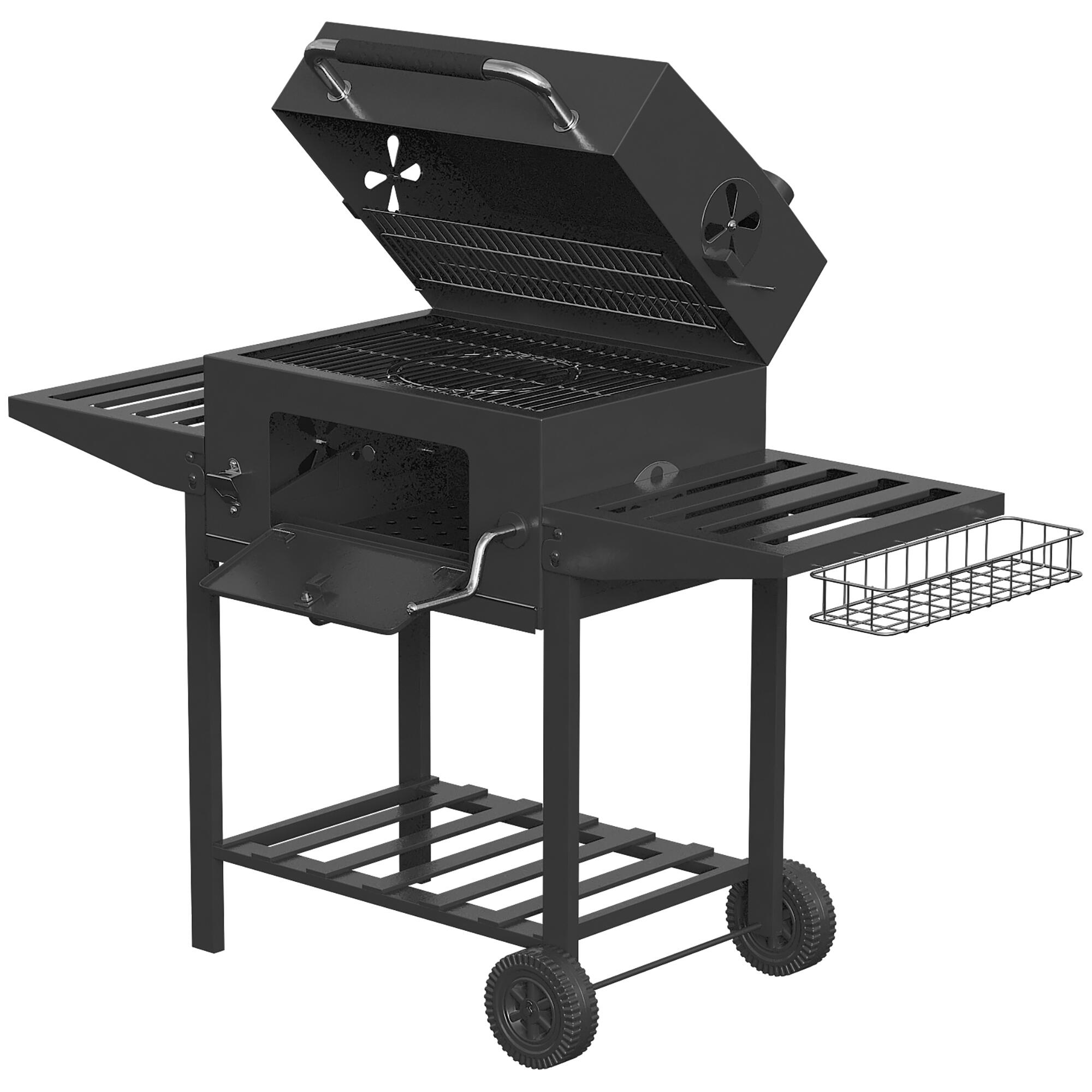 Barbacoa de Carbón Outsunny 133.5x65x110 cm Negro 4/5