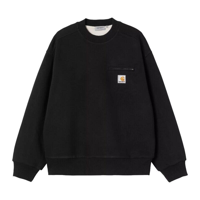 Sudadera Negra Carhartt Detroit Sweatshirt Black Stone Washed de Corte Balloon 1/5