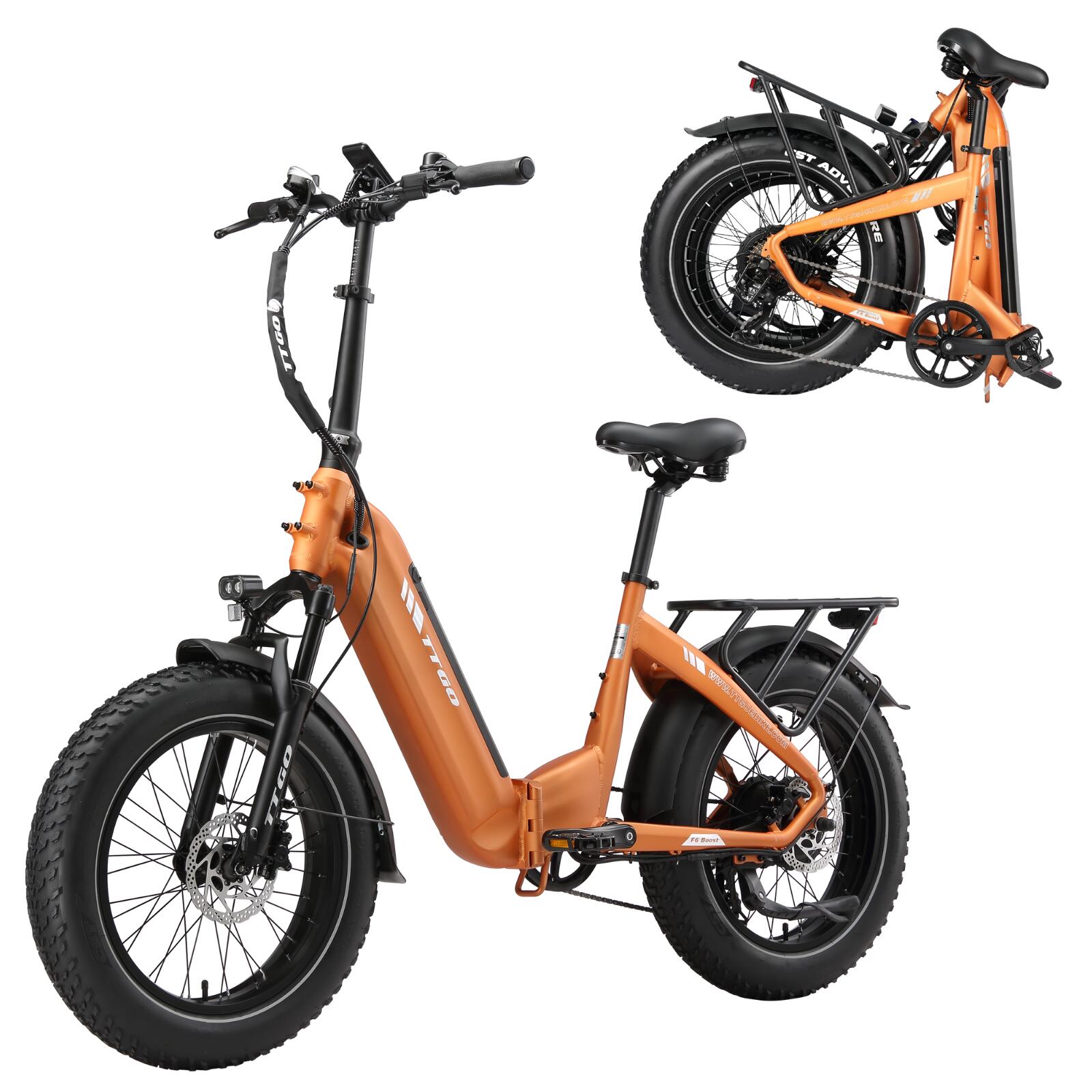 Bicicleta híbrida elétrica pneus largos esporte F6Boost longa autonomia laranja 2/7
