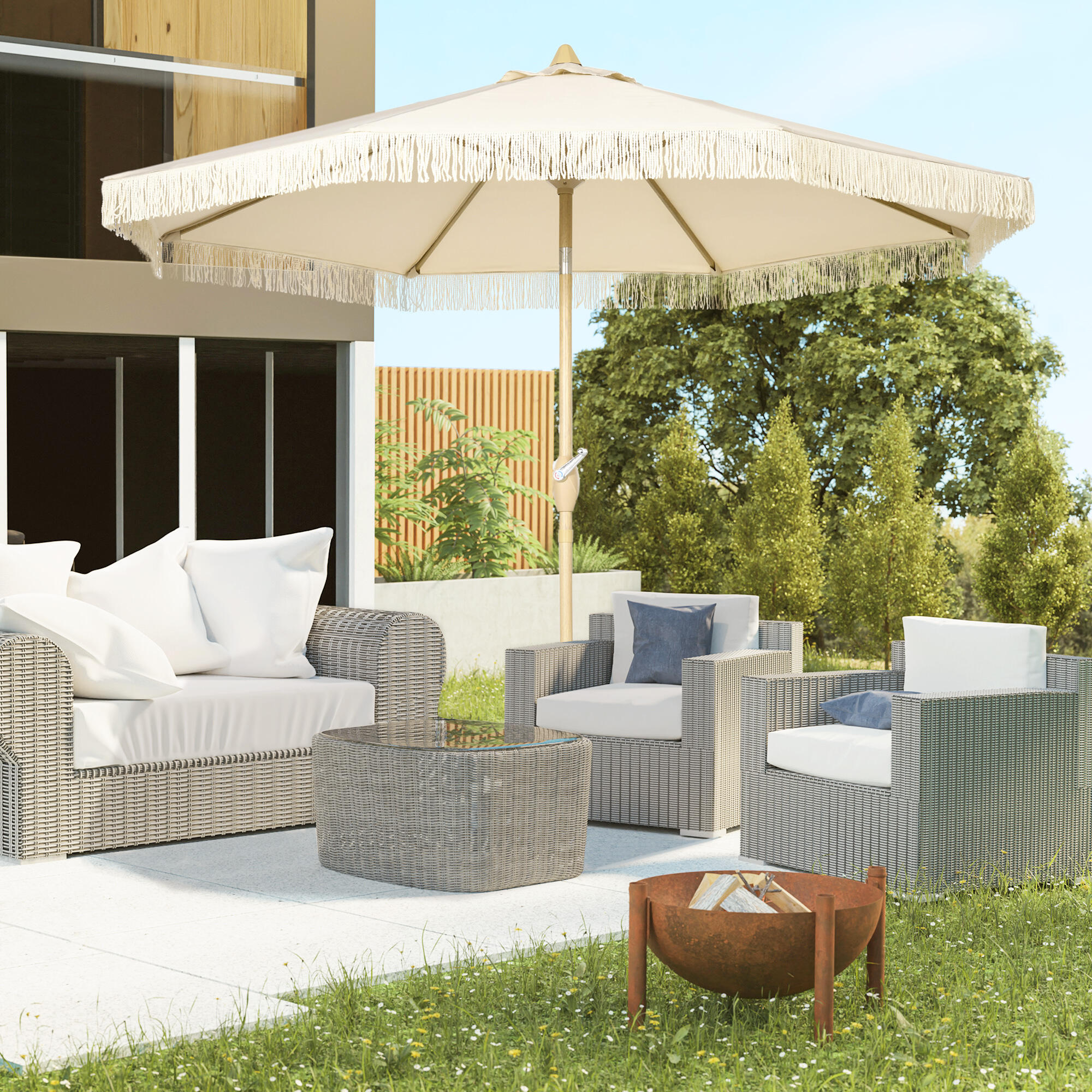 Sombrilla de Terraza Outsunny 265x265x244 cm Crema 2/6