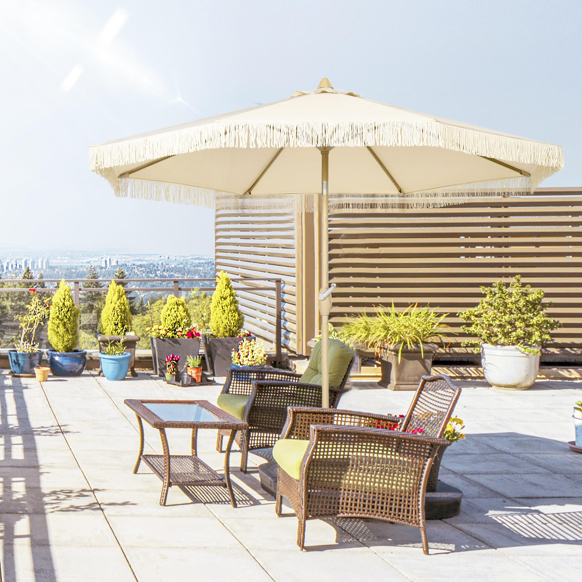 Sombrilla de Terraza Outsunny 265x265x244 cm Crema 5/6