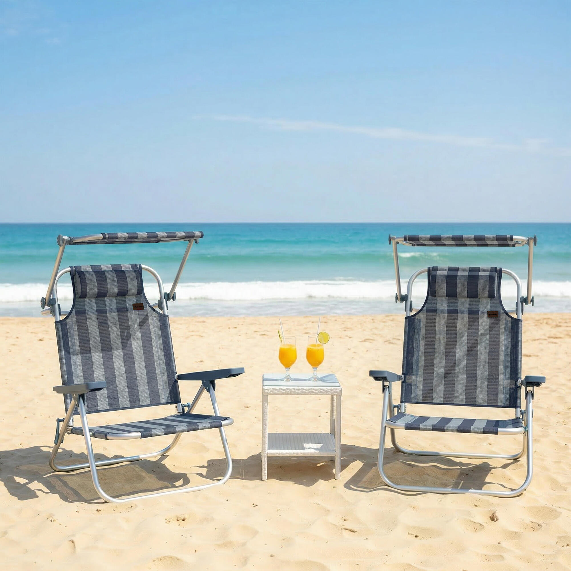 Sillas de Playa Outsunny 62x68x79 cm Azul y Blanco 2/5