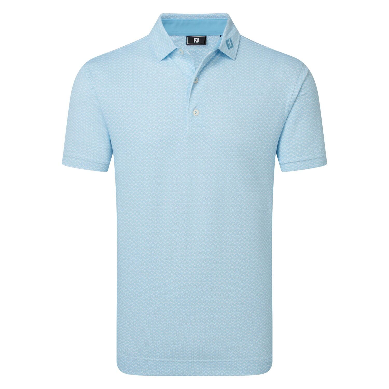 Polo Golf Footjoy Scallop Geo Pique Azul Y Blanco 1/2