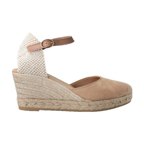 Alpargata con Cuña Beige Genuins Carina Velour Almond con Hebilla Ajustable 4/4