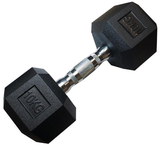 Einhand-Sechskant-Hantel HEX 10 kg gummiert