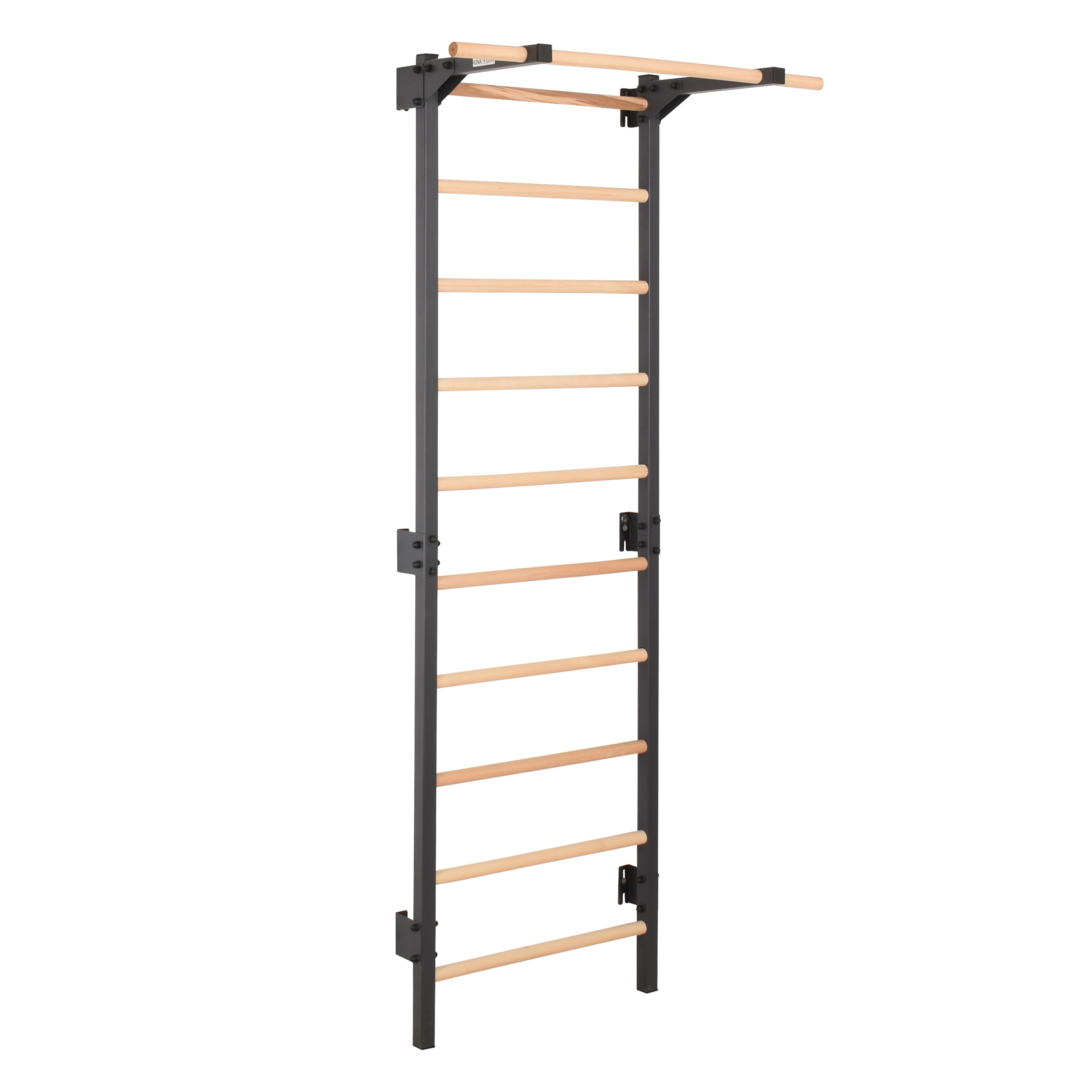 RINAGYM Dřevěné žebřiny pro děti a dospělé s ocelovým rámem a hrazdou (STEEL PURE)