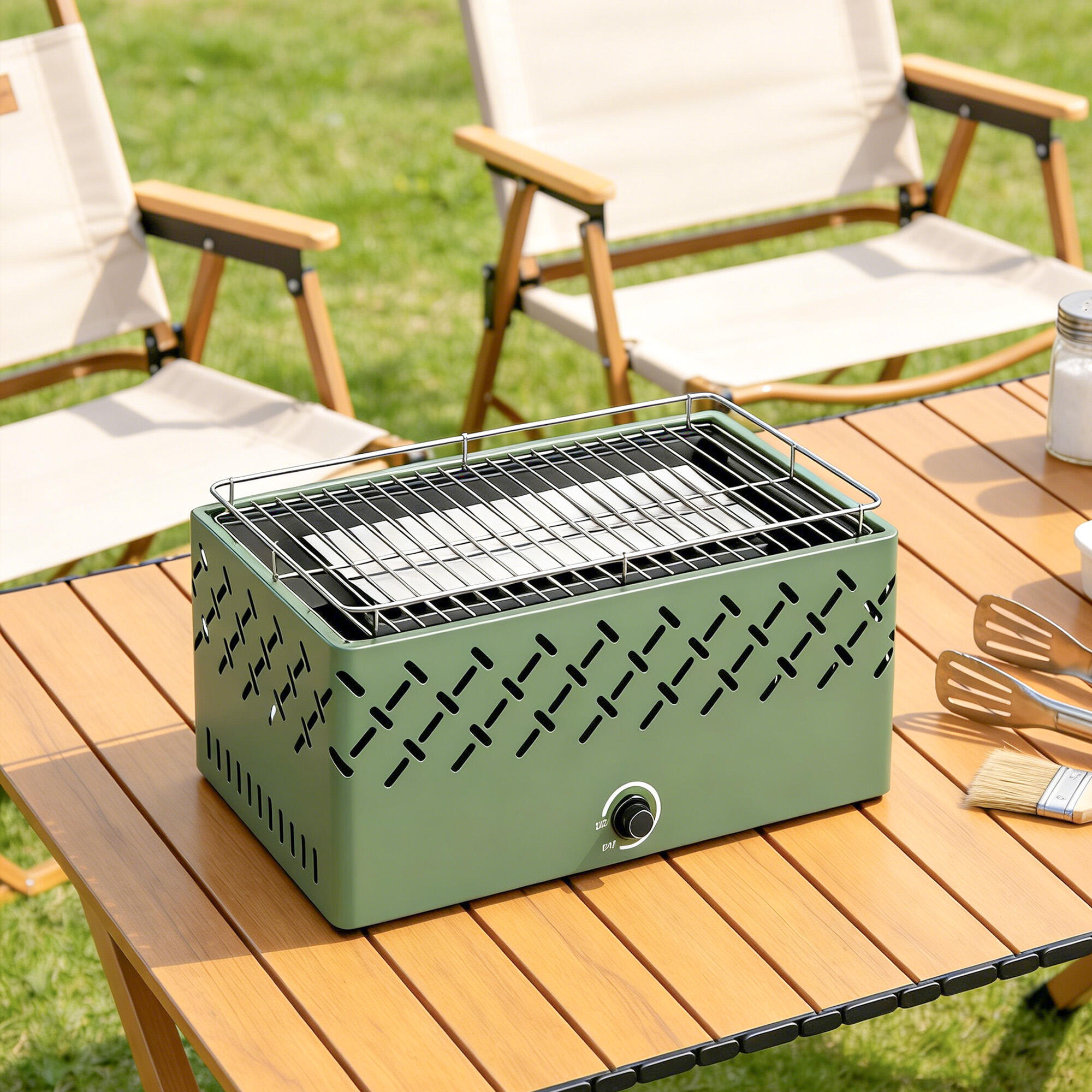Barbacoa de Carbón Outsunny 45.5x29x21 cm Verde 2/5