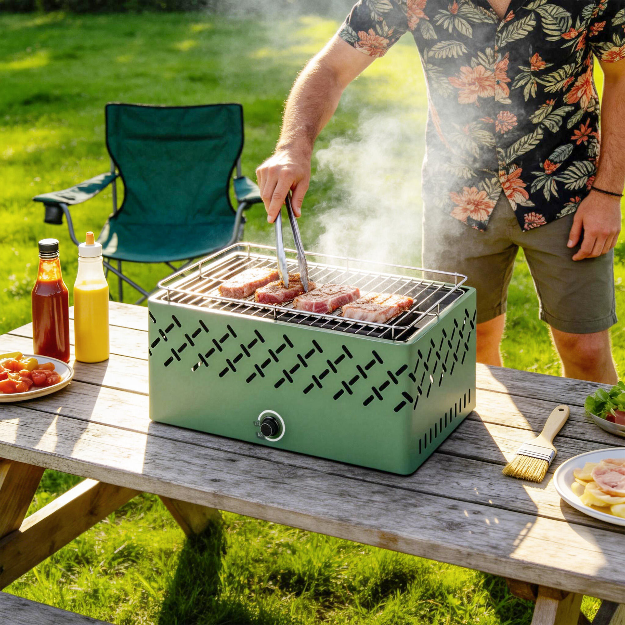 Barbacoa de Carbón Outsunny 45.5x29x21 cm Verde 5/5