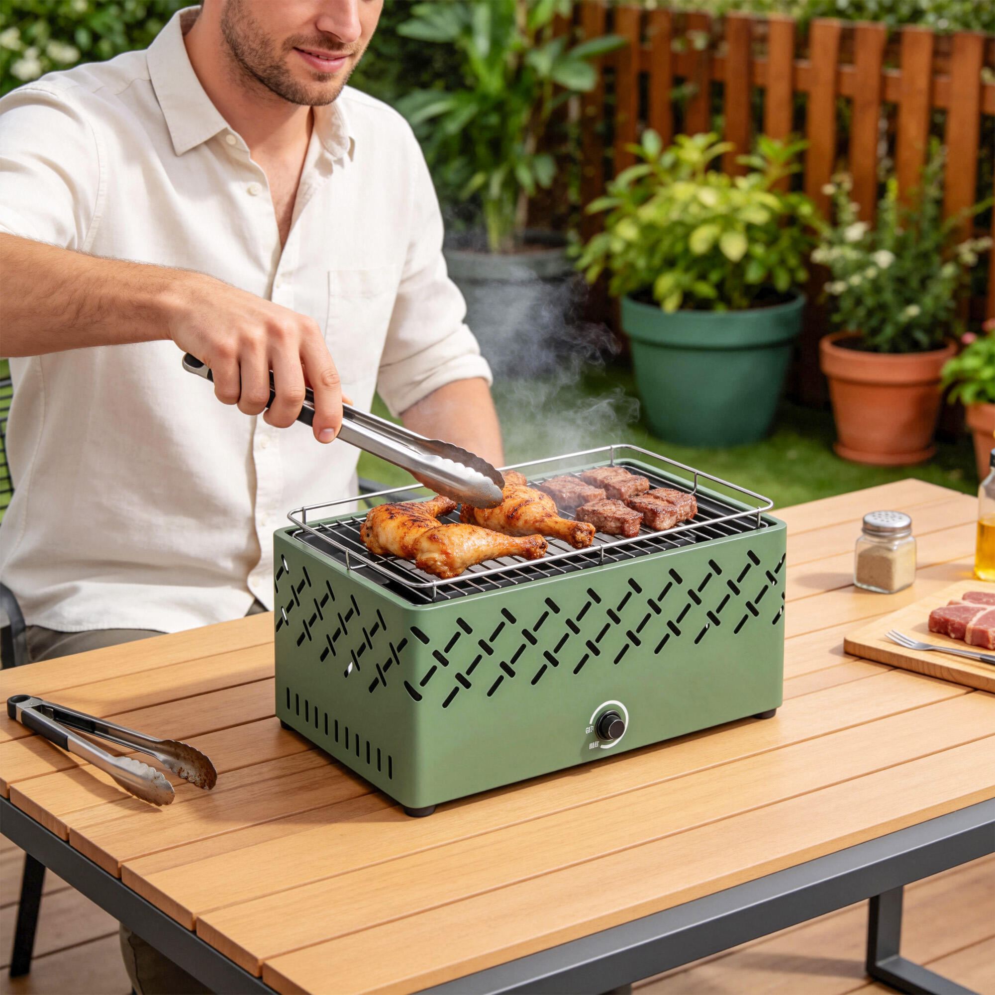 Barbacoa de Carbón Outsunny 45.5x29x21 cm Verde 4/5