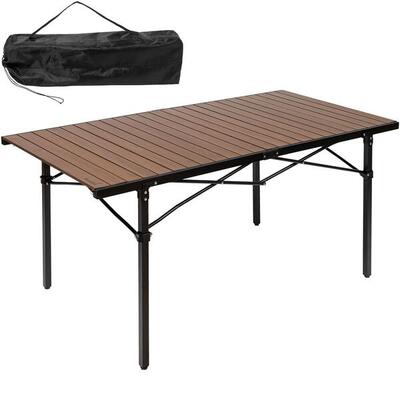 Campingtafel maikku - grote aluminium klaptafel - 140 x 70 x 70 cm - houtlook