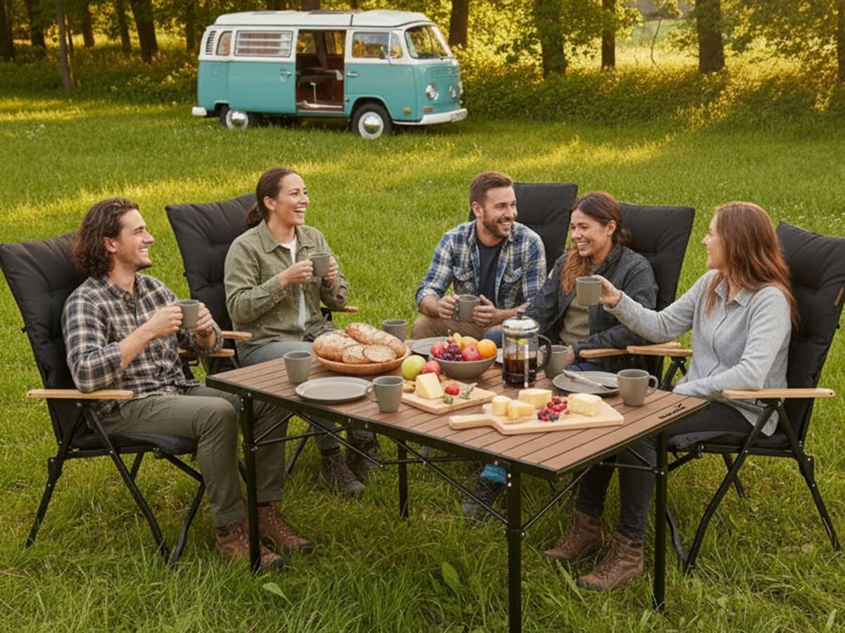 Table de camping pliable Maikku - Aluminium - 140 x 70 x 70 cm - Aspect bois 6/7