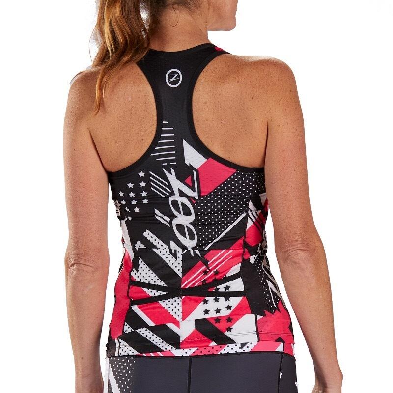 Camiseta Triatlon Sin mangas Mujer ZOOT RACERBACK Multicolor Estampada 3/4