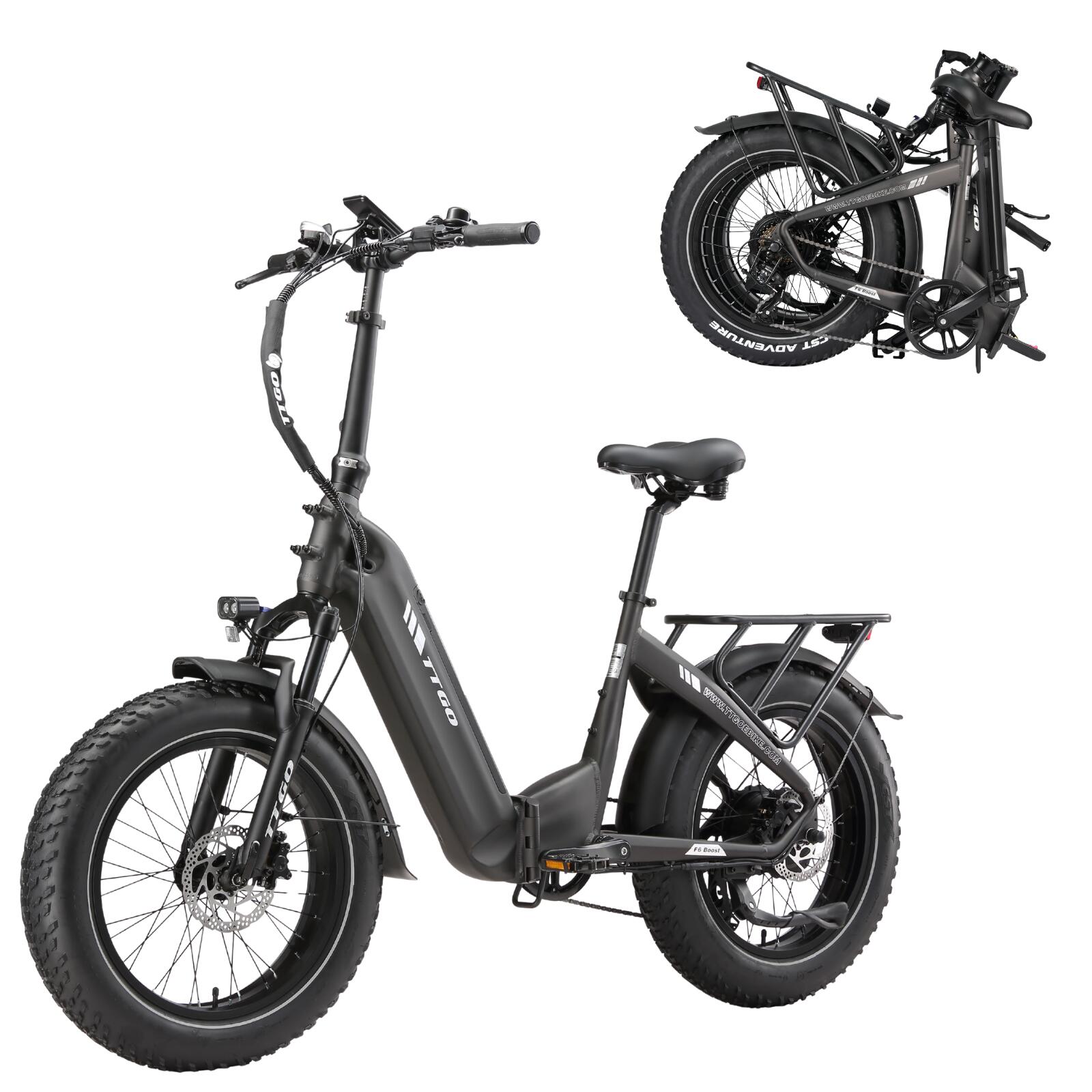 Bicicleta híbrida eléctrica llantas anchas deporte F6Boost larga autonomía gris 2/7
