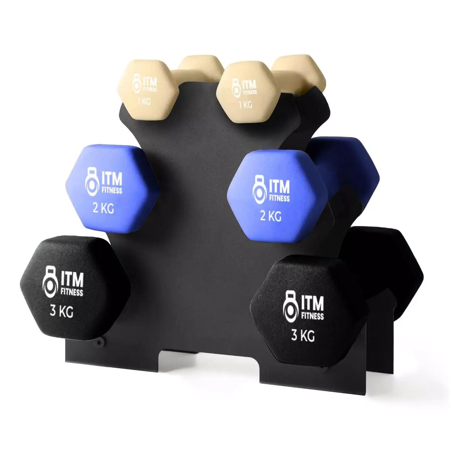 ITM Fitness 12kg Neoprene Dumbbell Set with A-frame Stand 6/6