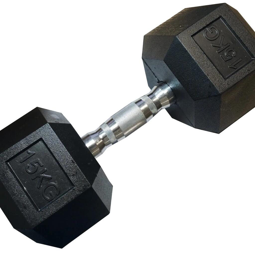 Jednoruká šesťhranná činka HEX 15 kg s gumovým povrchom
