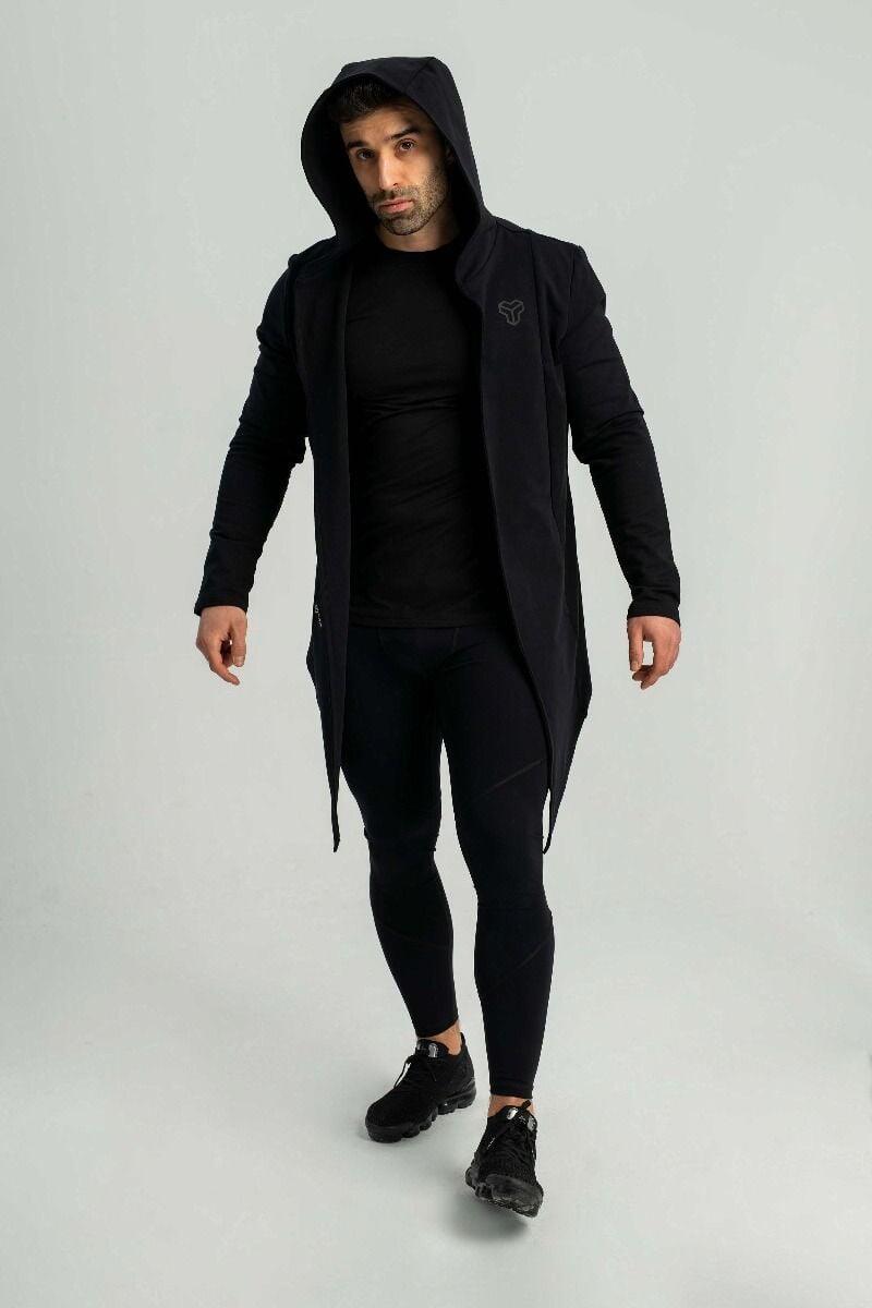Uomo palestra cardigan con cappuccio nero 6/7