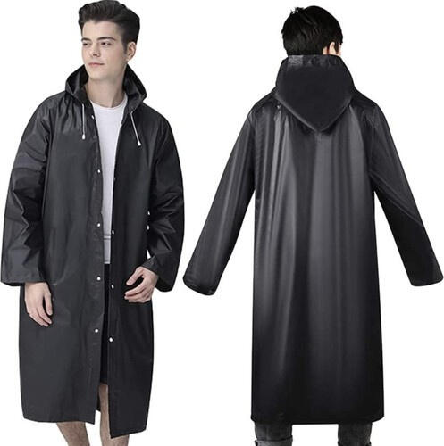 Regenjas Met Capuchon Unisex Waterdicht Zwart 3/7