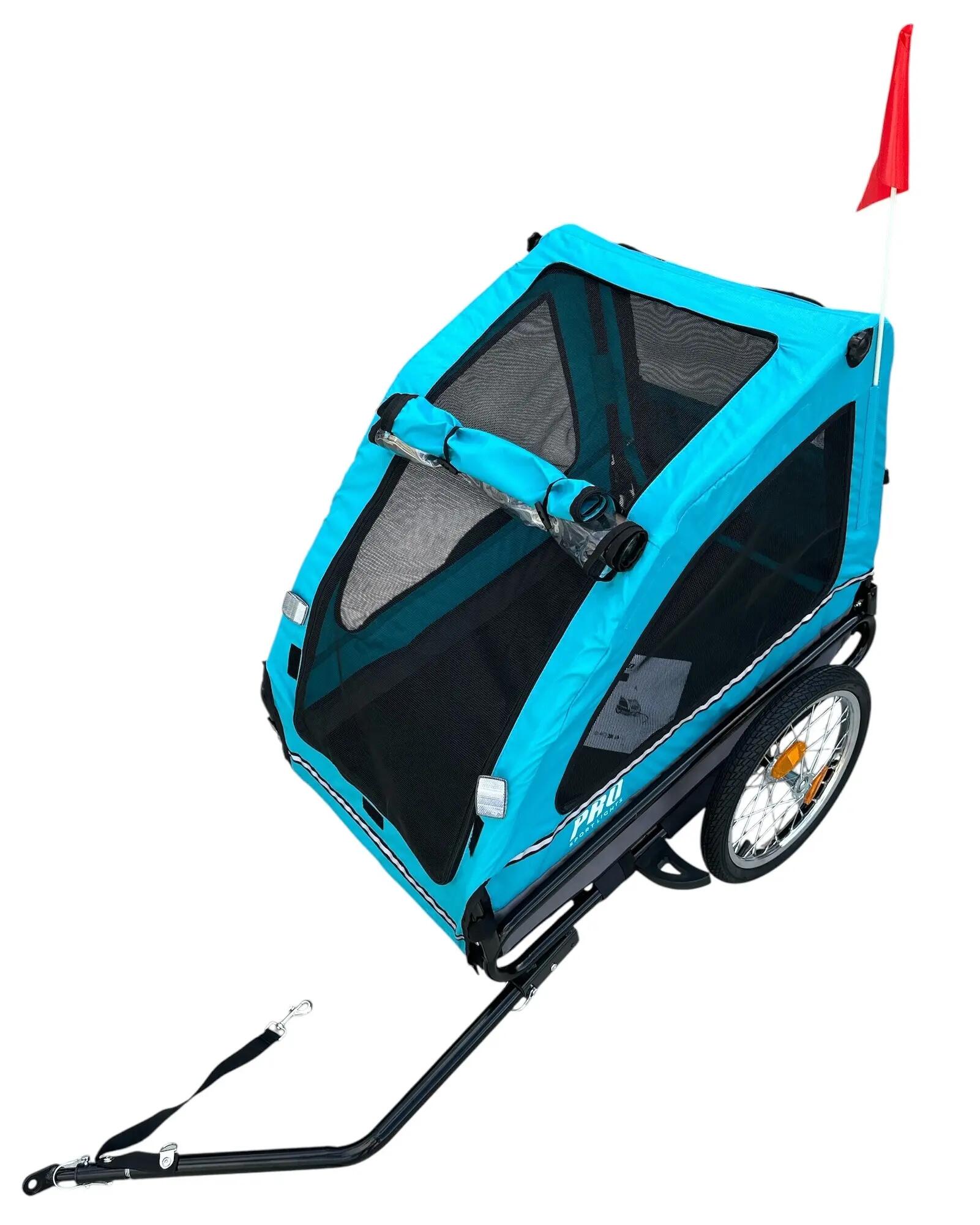 Remolque de lujo azul para perros (hasta 30 kg), plegable, para bicicleta 6/14