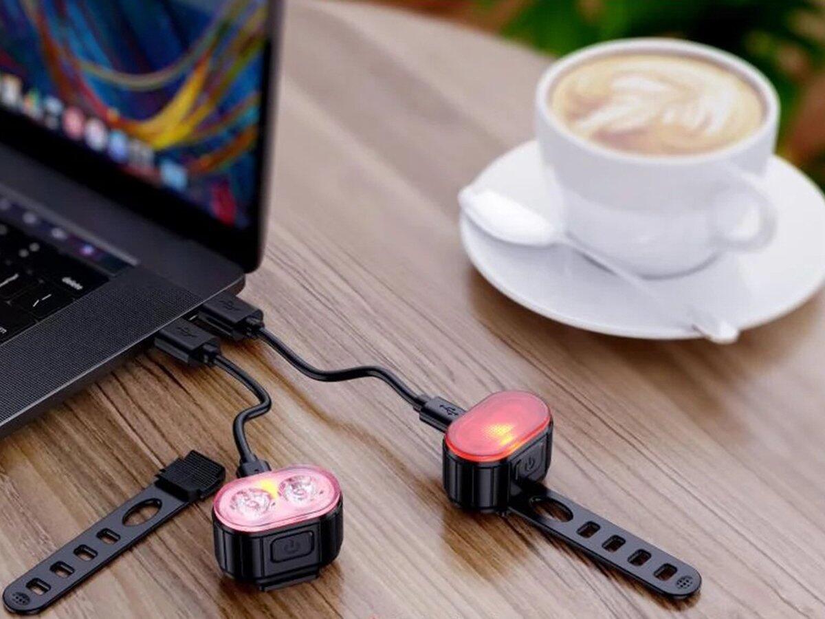 Luci bici Sport: anteriore e posteriore LED, ricaricabili USB. 5/7