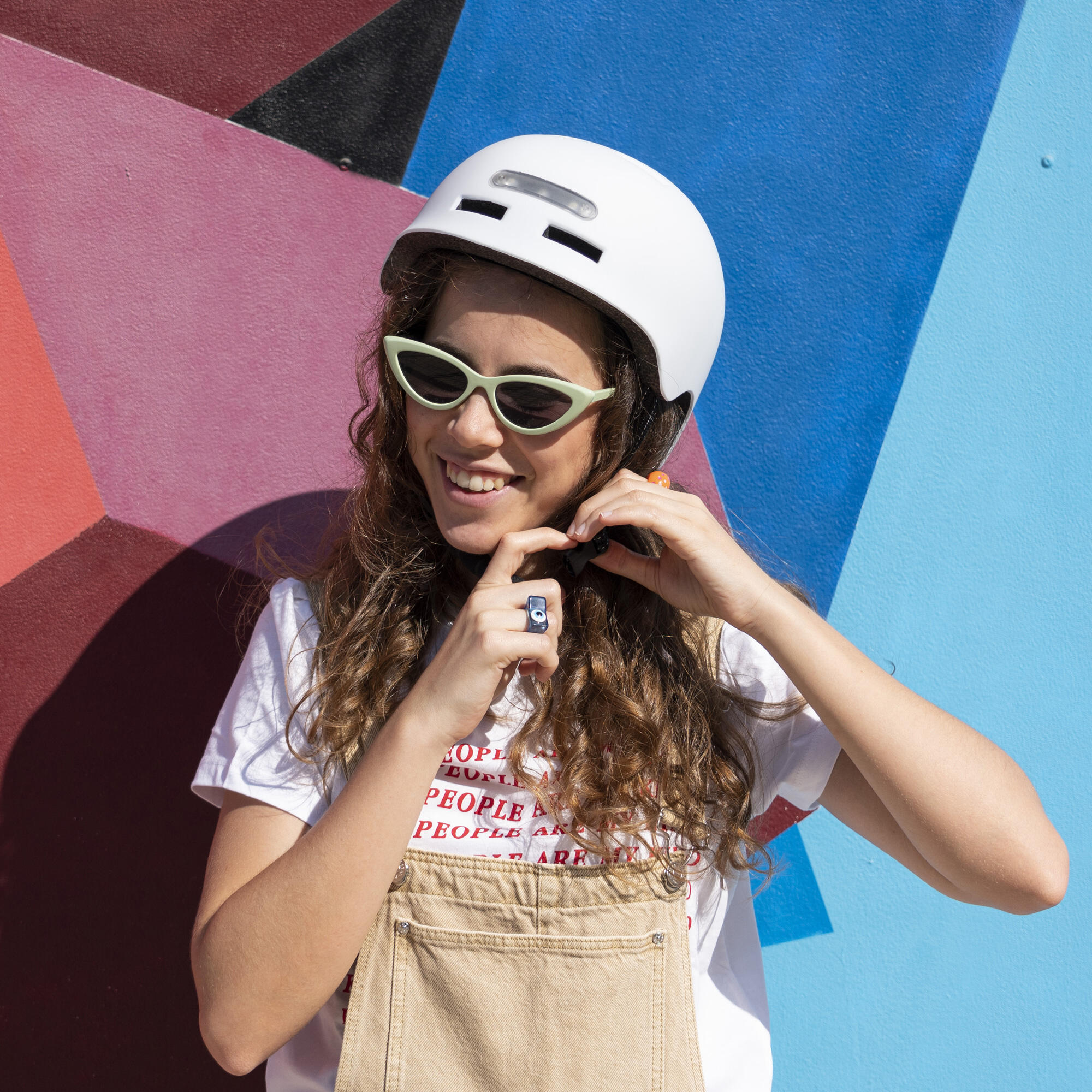 Capacete Youin aprovado com luzes LED USB ajustáveis ​Tamanho L(58-61 cm) Branco 4/7