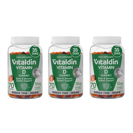 Vitaldin Suplemento Vitamina D Gummies 2000 UI Vegano Sin Azúcar 3 botes