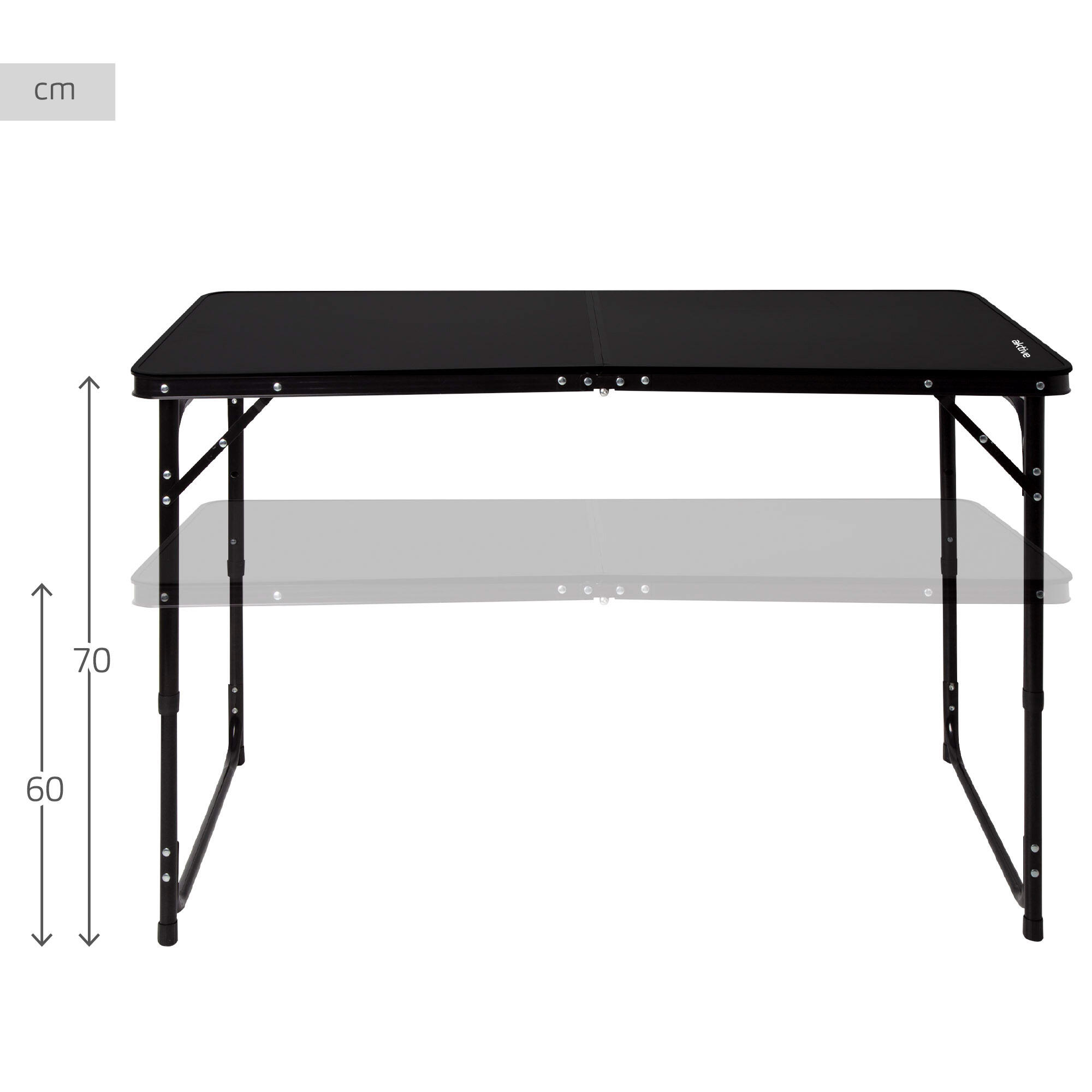 Aktive Mesa de acampamento dobrável preta, ajustável em altura e antiderrapante 3/7