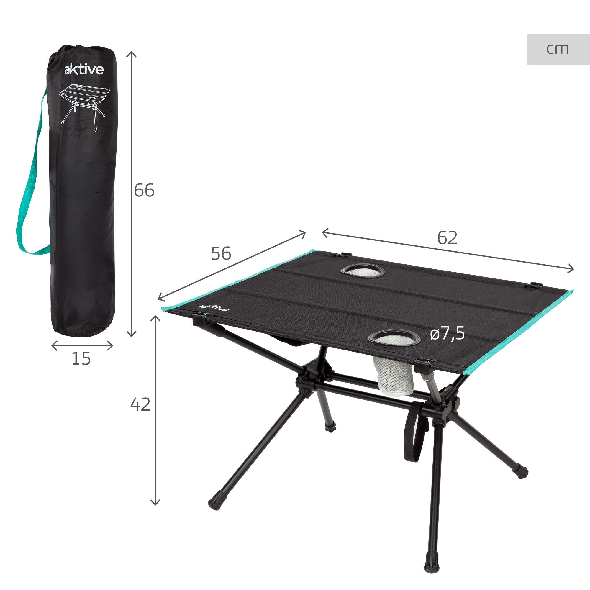 Aktive Table de camping pliante 63x56x42 cm avec porte-gobelet 4/7