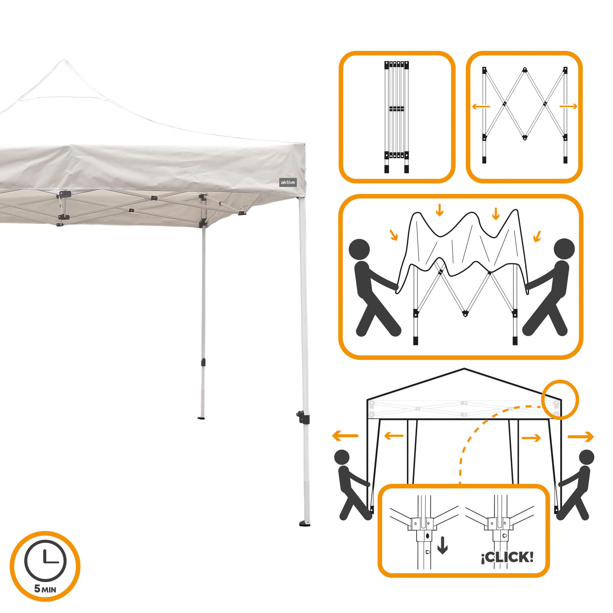 Gazebo pliable et réglable en hauteur 300x300 cm ivoire Aktive 3/7