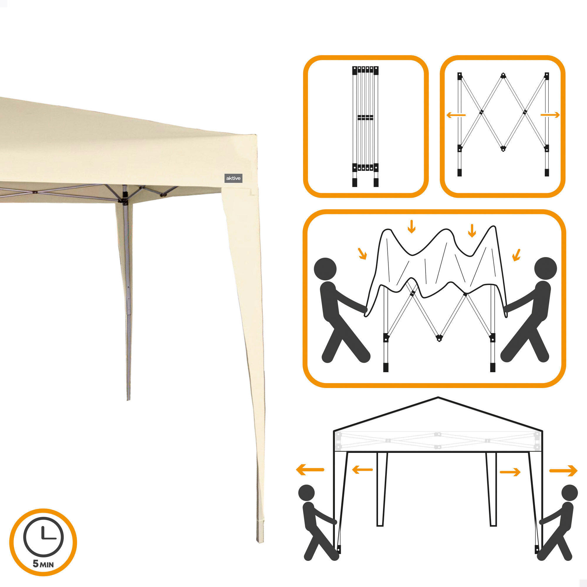 Tonnelle pliable 300x300 cm crème Aktive 3/7