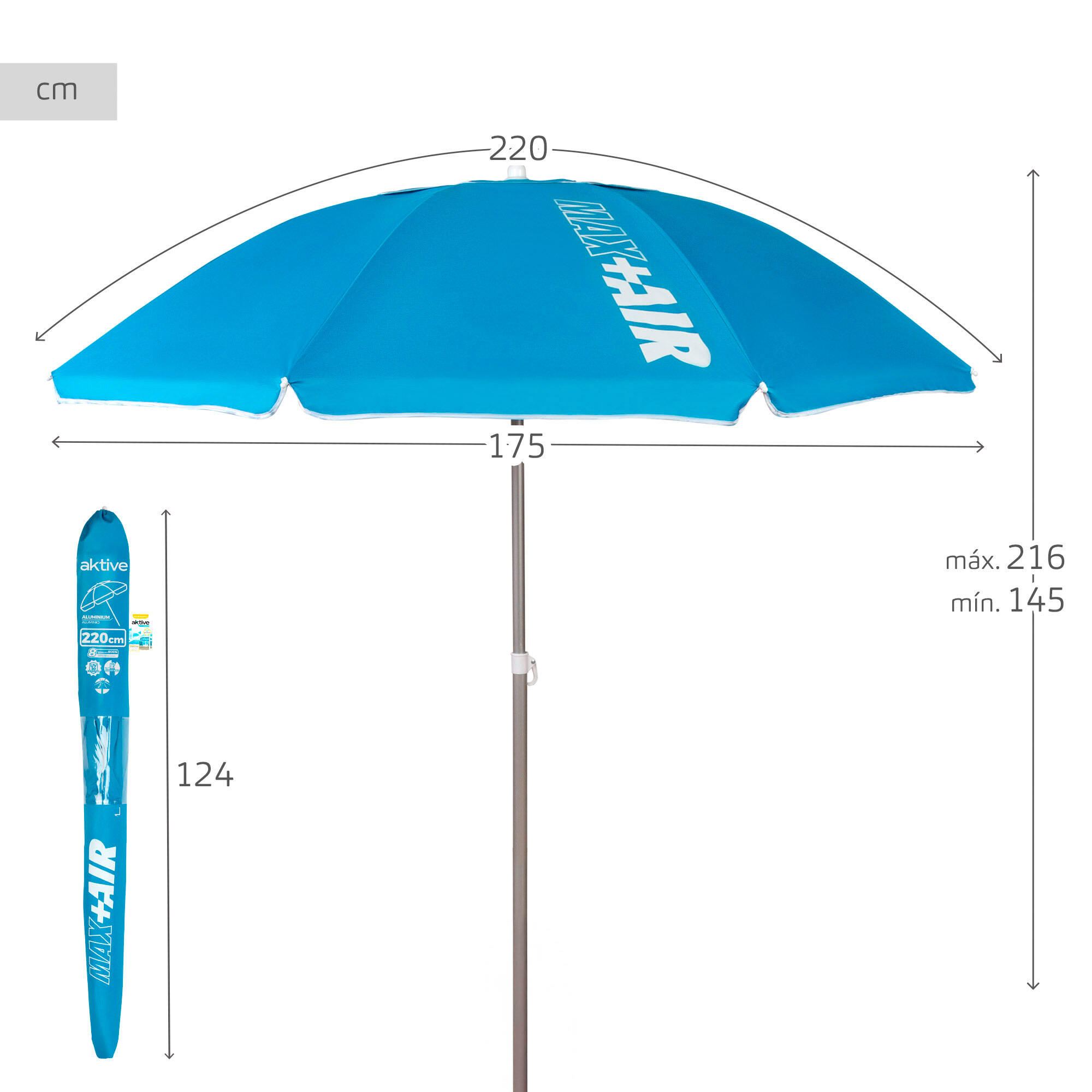 Aktive Sombrilla playa antiviento 8 varillas 220 cm azul 4/7