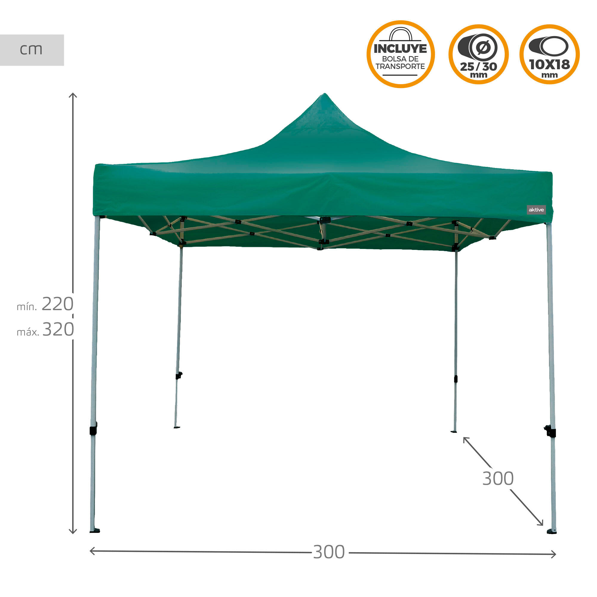 Gloriette pliante et réglable en hauteur 300x300 cm vert Aktive 4/7