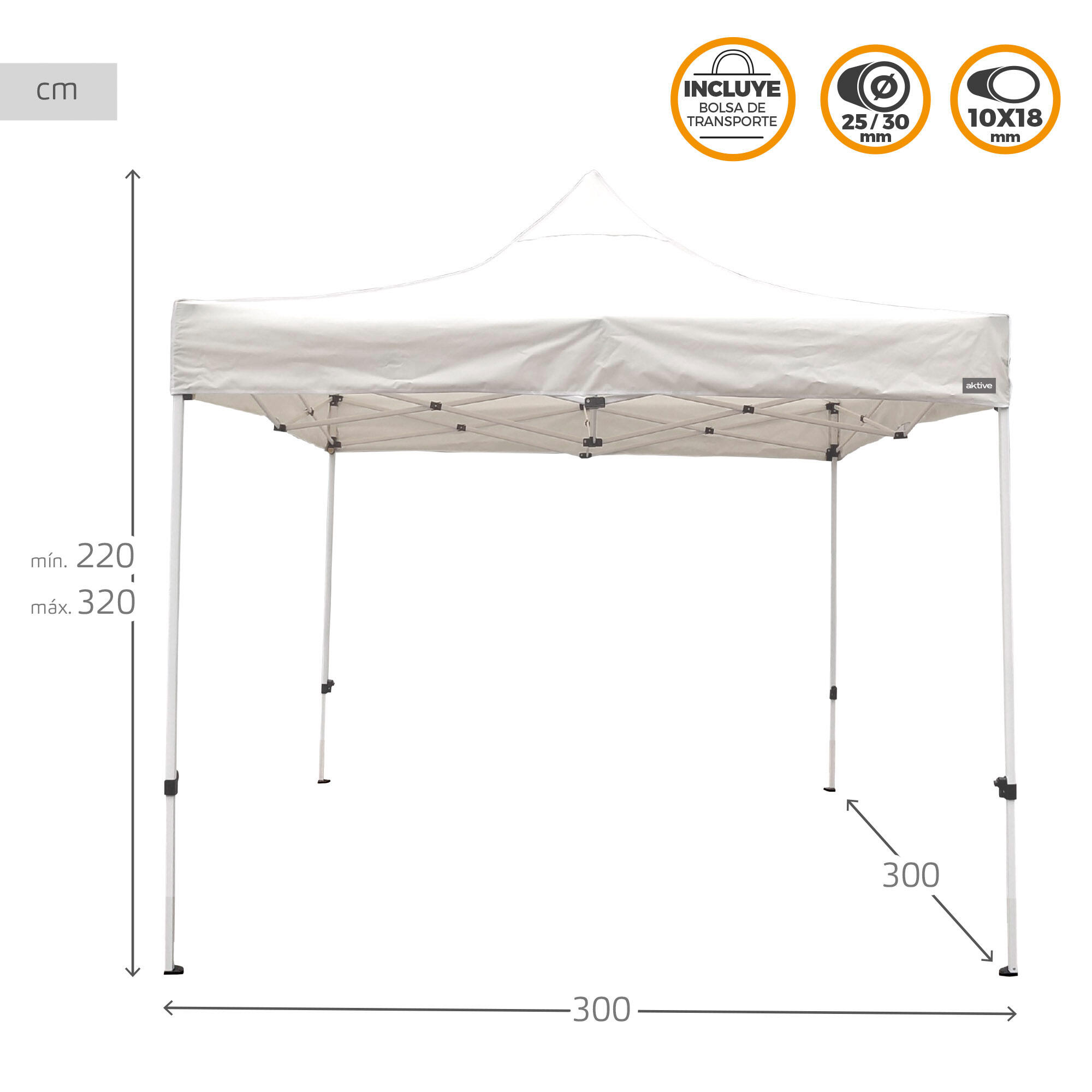 Gazebo pliable et réglable en hauteur 300x300 cm ivoire Aktive 4/7