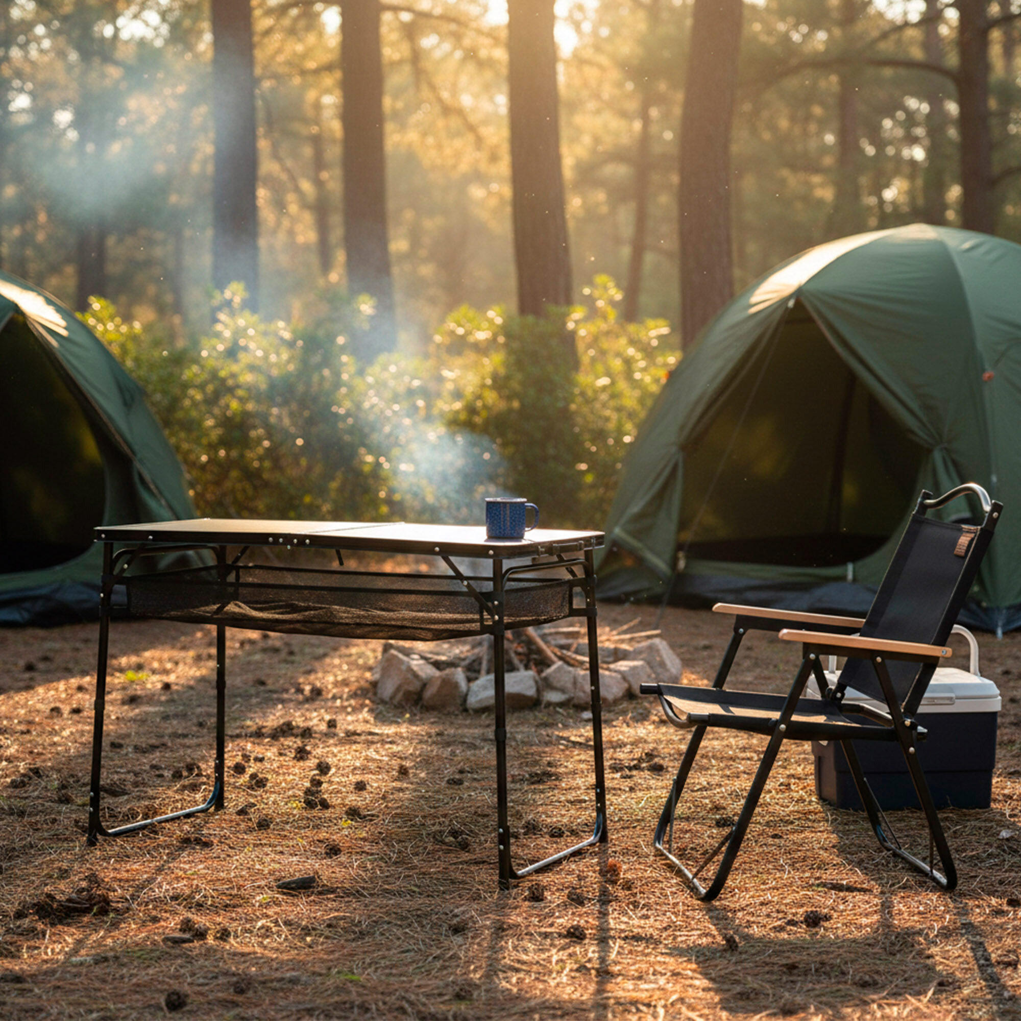Aktive Mesa de acampamento dobrável preta, ajustável em altura e antiderrapante 5/7