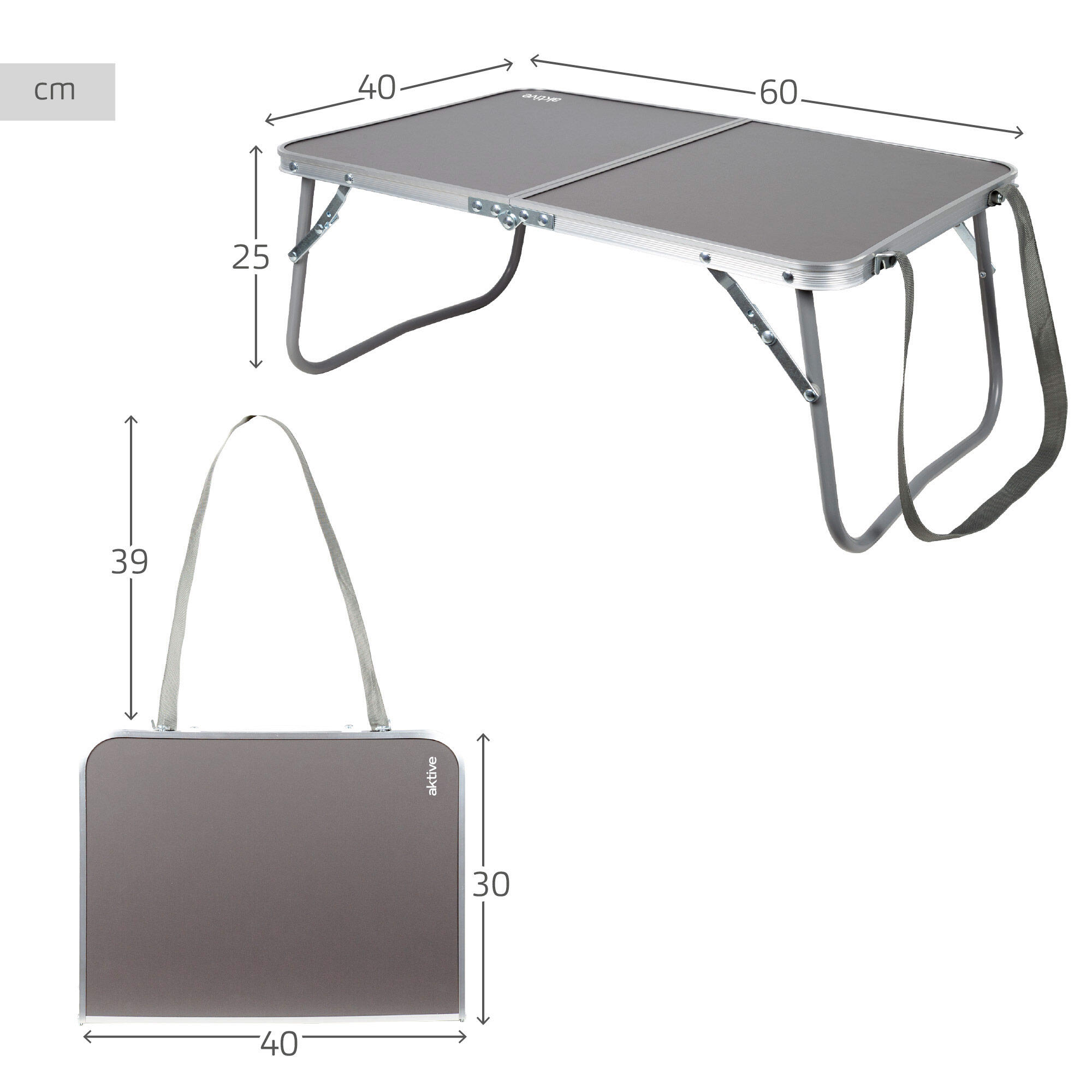 Table pliante de camping anthracite avec poignées de transport Aktive 4/7