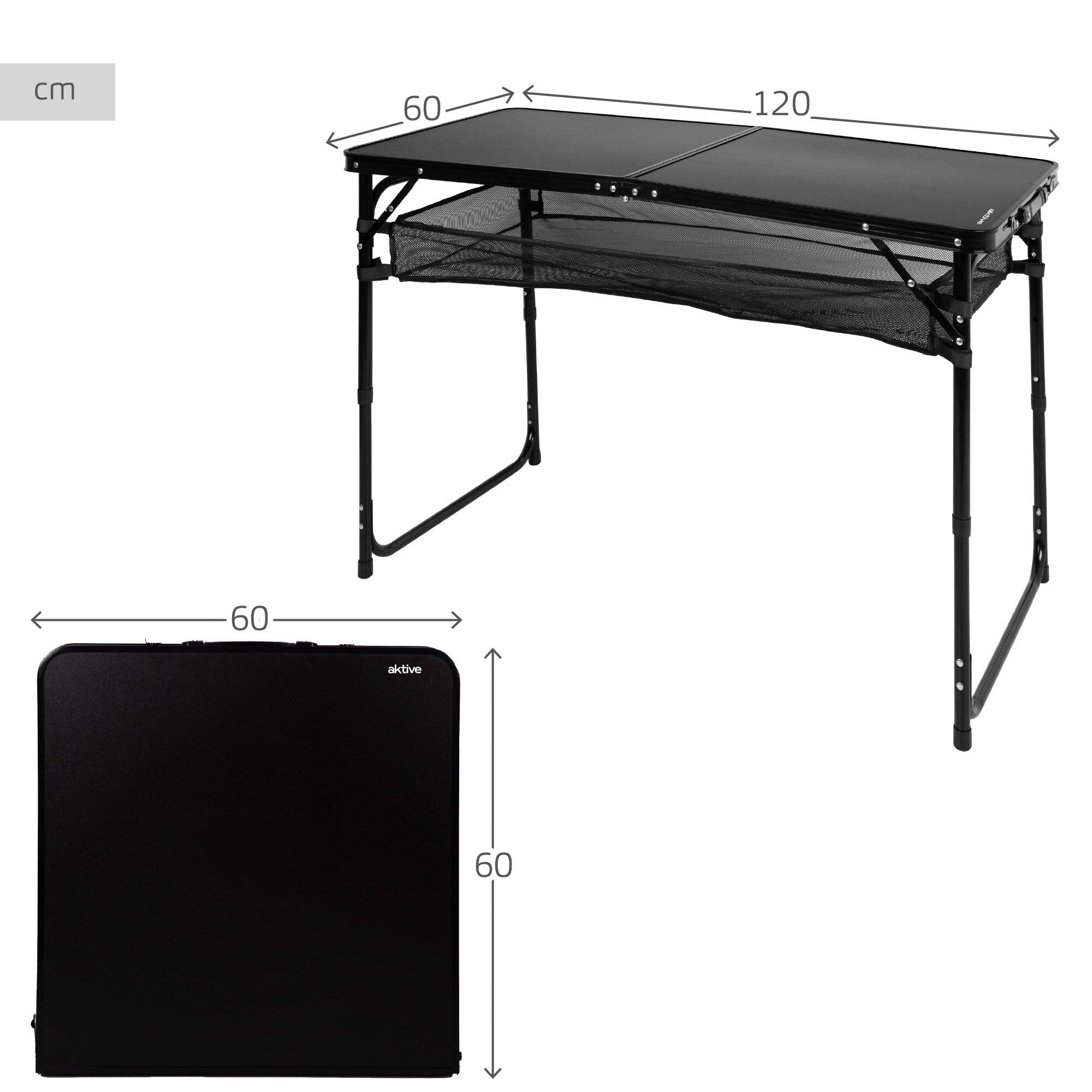 Aktive Mesa de acampamento dobrável preta, ajustável em altura e antiderrapante 4/7