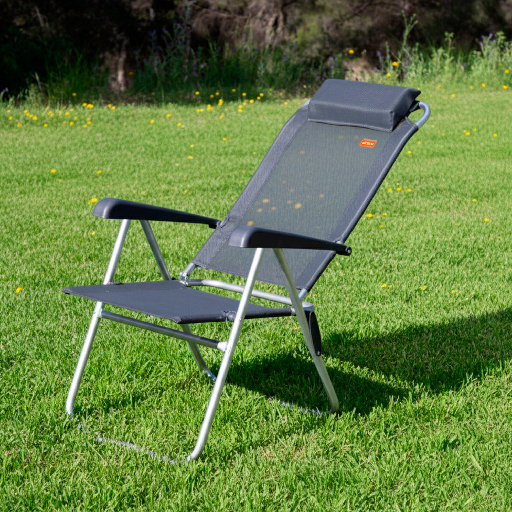 Chaise de plage, jardin ou camping avec coussin appui-tête et accoudoirs Aktive 3/7